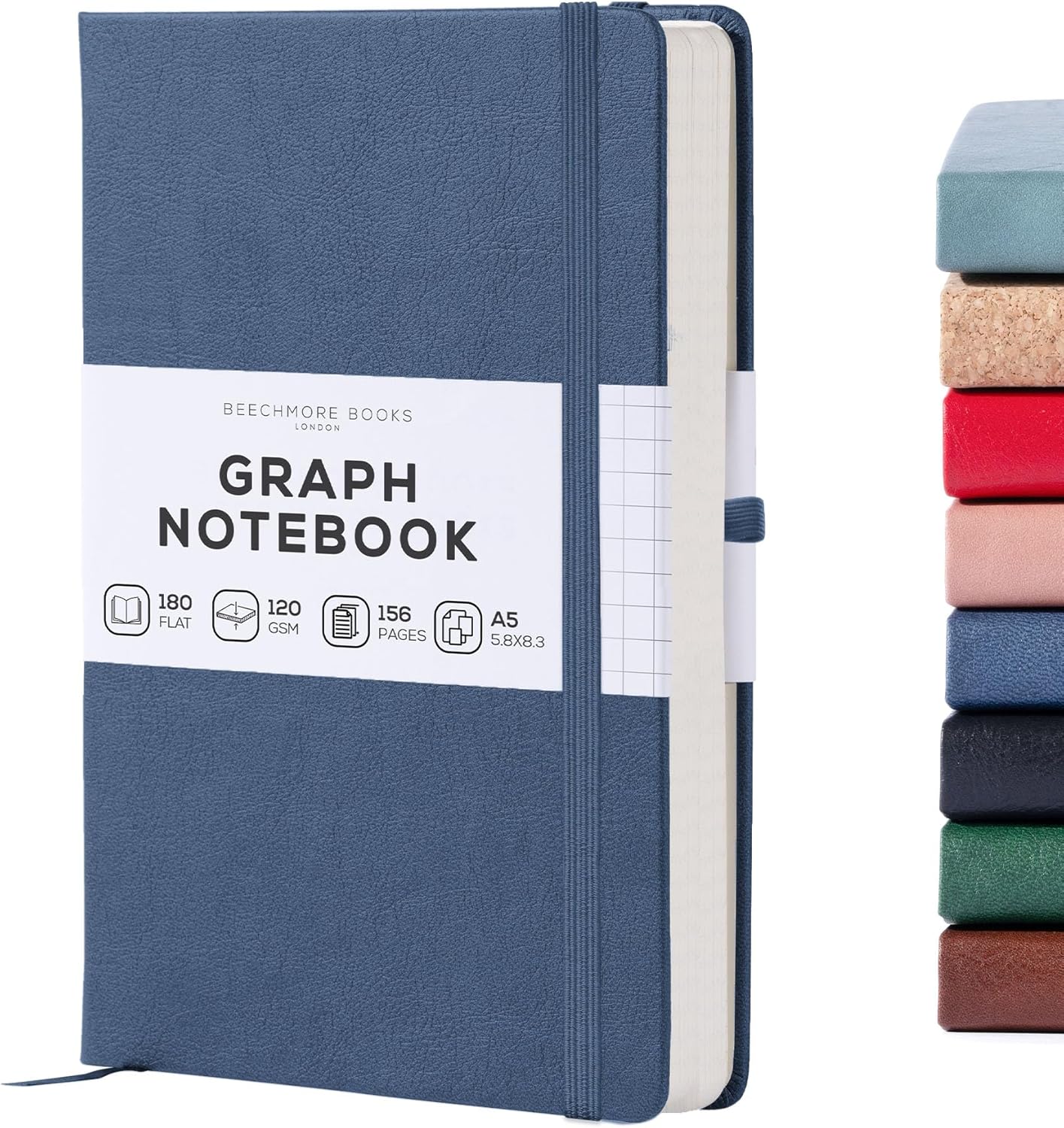 BEECHMORE Graph Paper Notebook - Premium Grid Journal | Vegan Leather | Gift Box | Navy