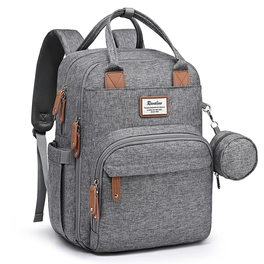 RUVALINO Gray Diaper Backpack: Large Capacity, Waterproof