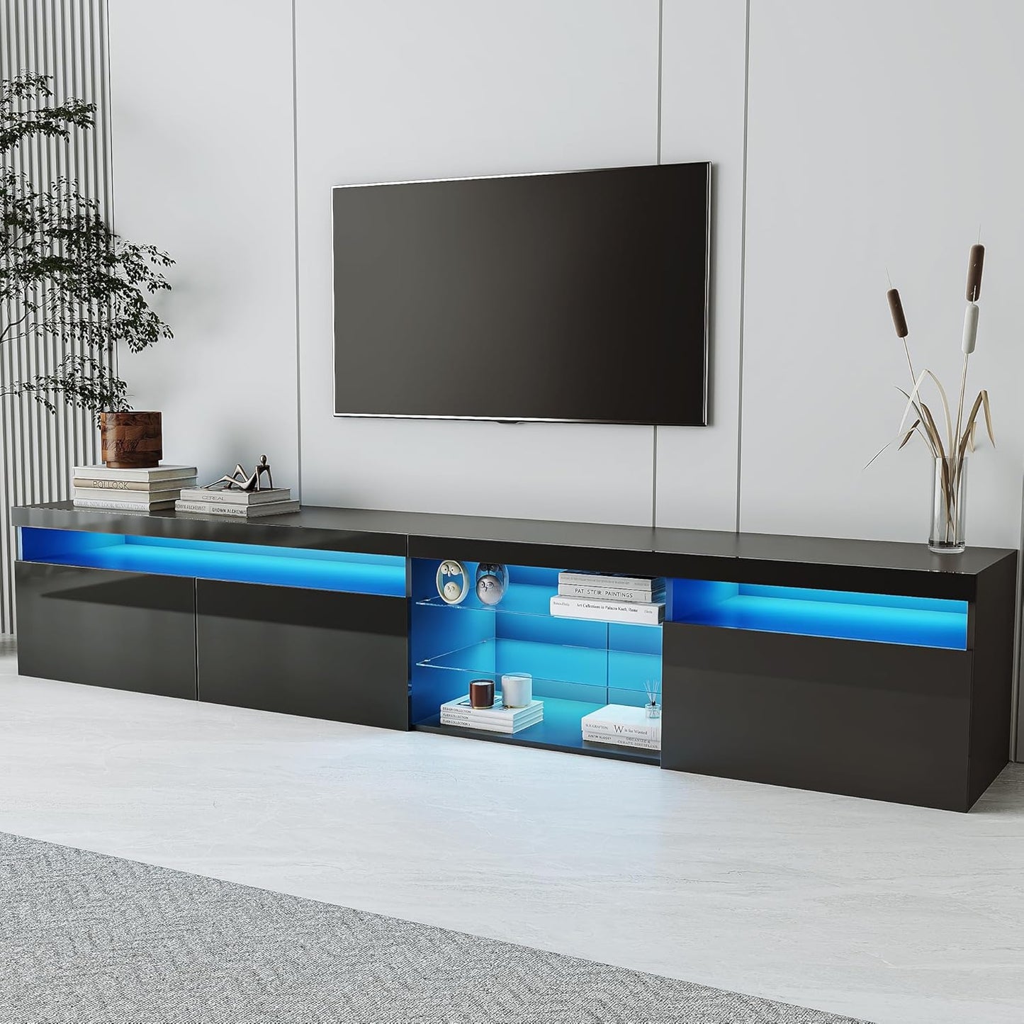 Merax TV Stand w/ LED Lights, Ample Storage (~35 characters)