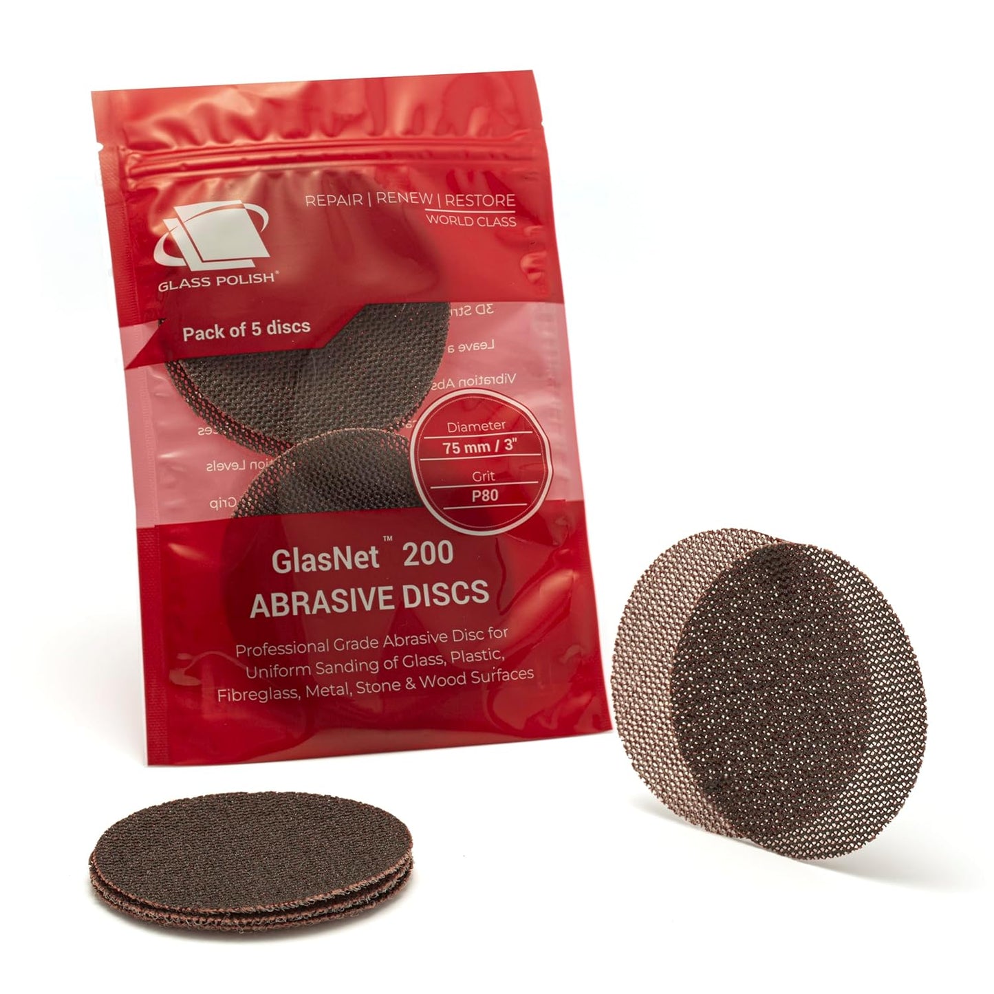 5-Pack 80 Grit Glass Polish Discs - Quick Sanding Power!