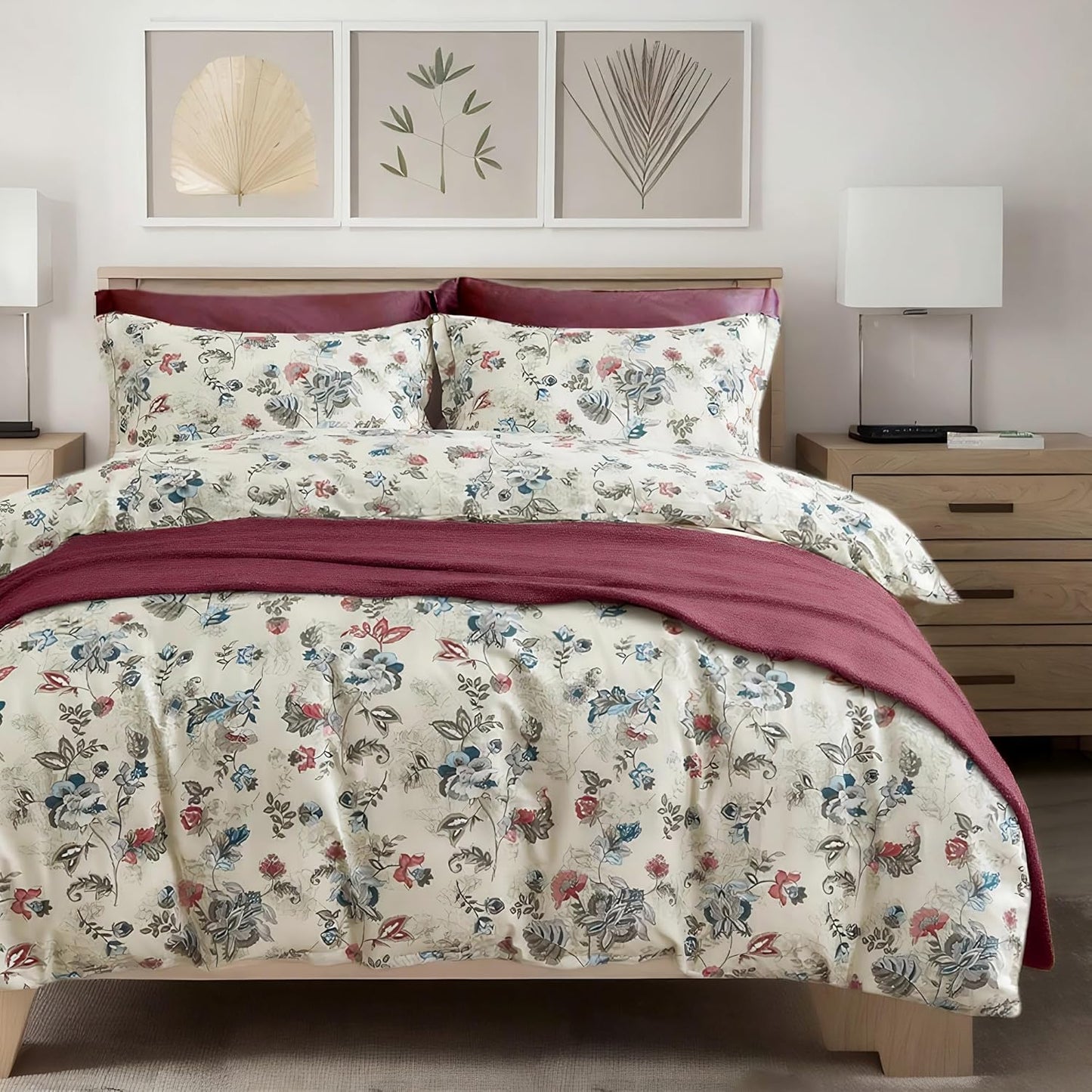 SLEEPBELLA King Size Comforter Set with Teal & Red Floral Design