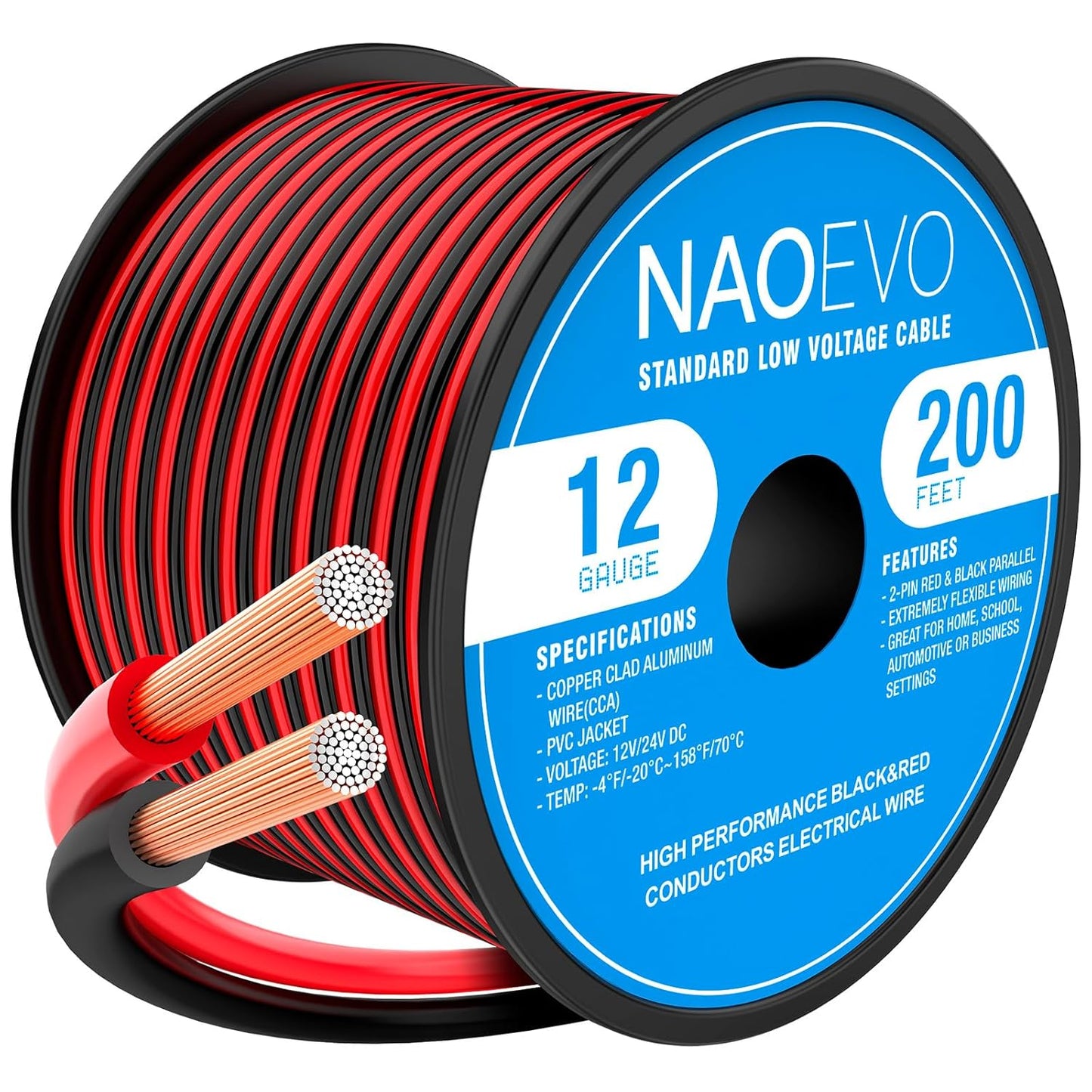 NAOEVO 12 Gauge Wire 200FT for Flexible Low Voltage Applications