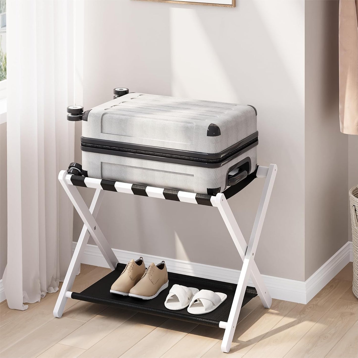 Folding Luggage Rack for Guest Room - Stylish Bamboo Stand