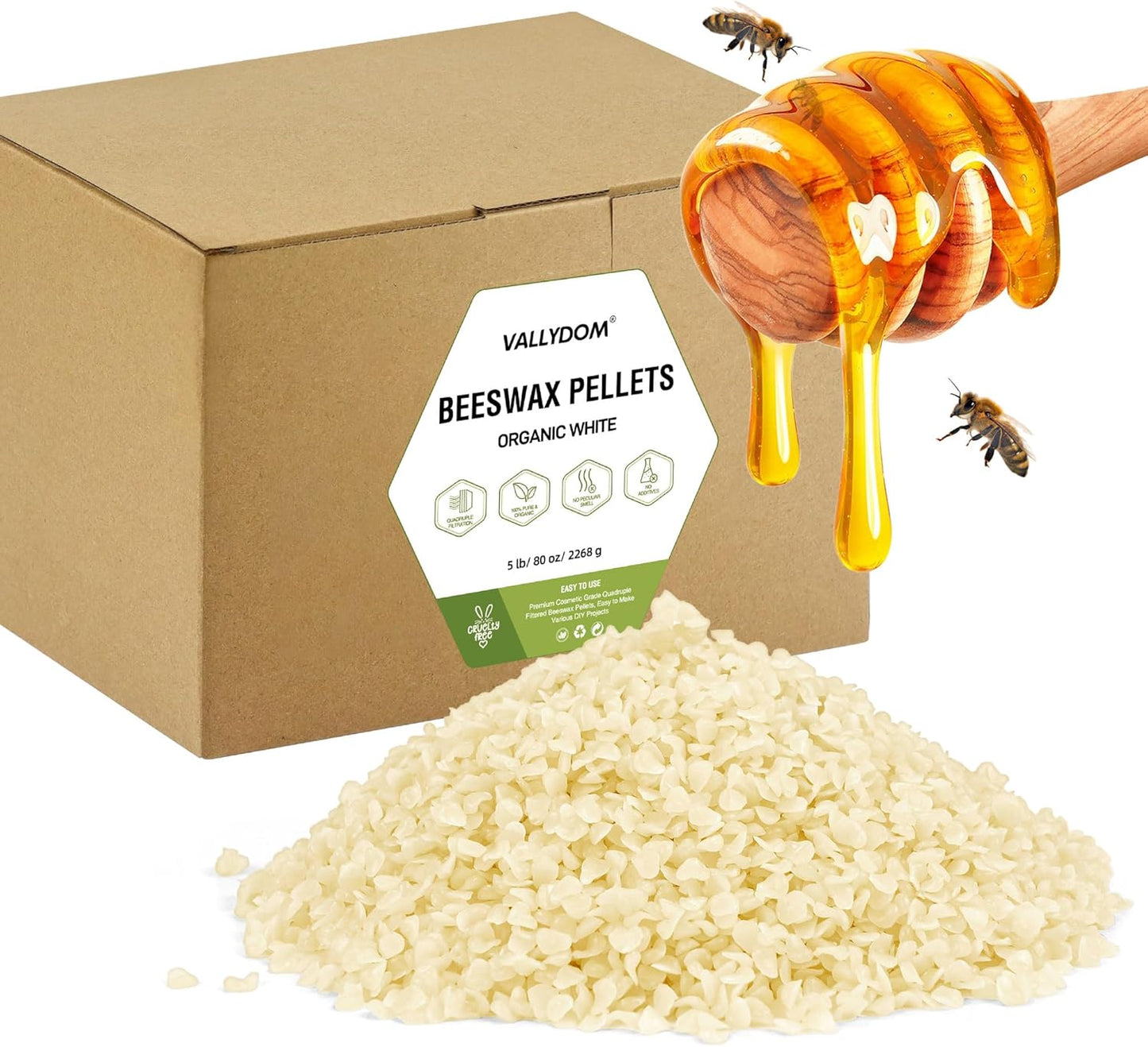 Pure White Beeswax Pellets - 5lb for DIY Candles & Skincare