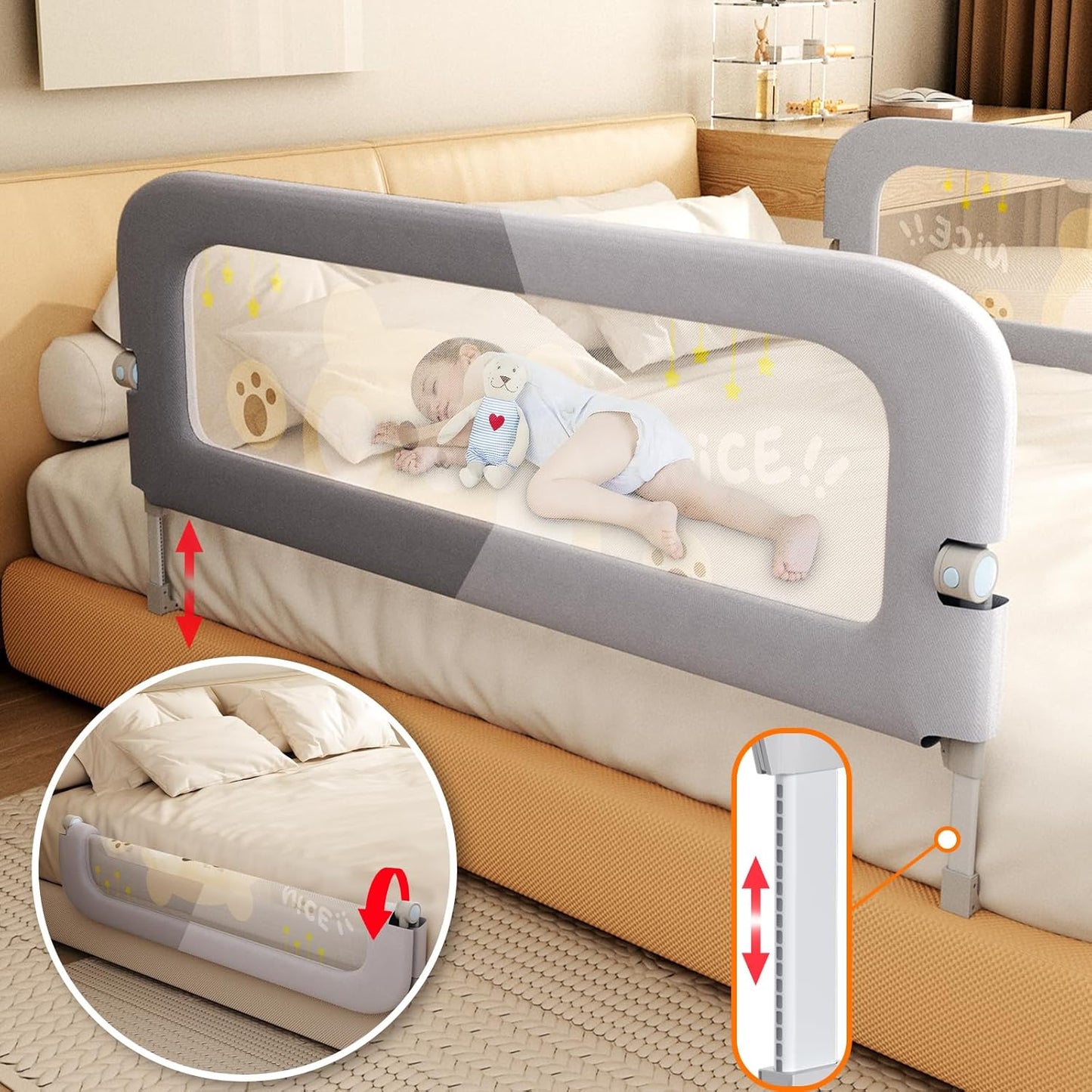 Bed Guard Rail for Toddlers - 60in Foldable Safety Rails