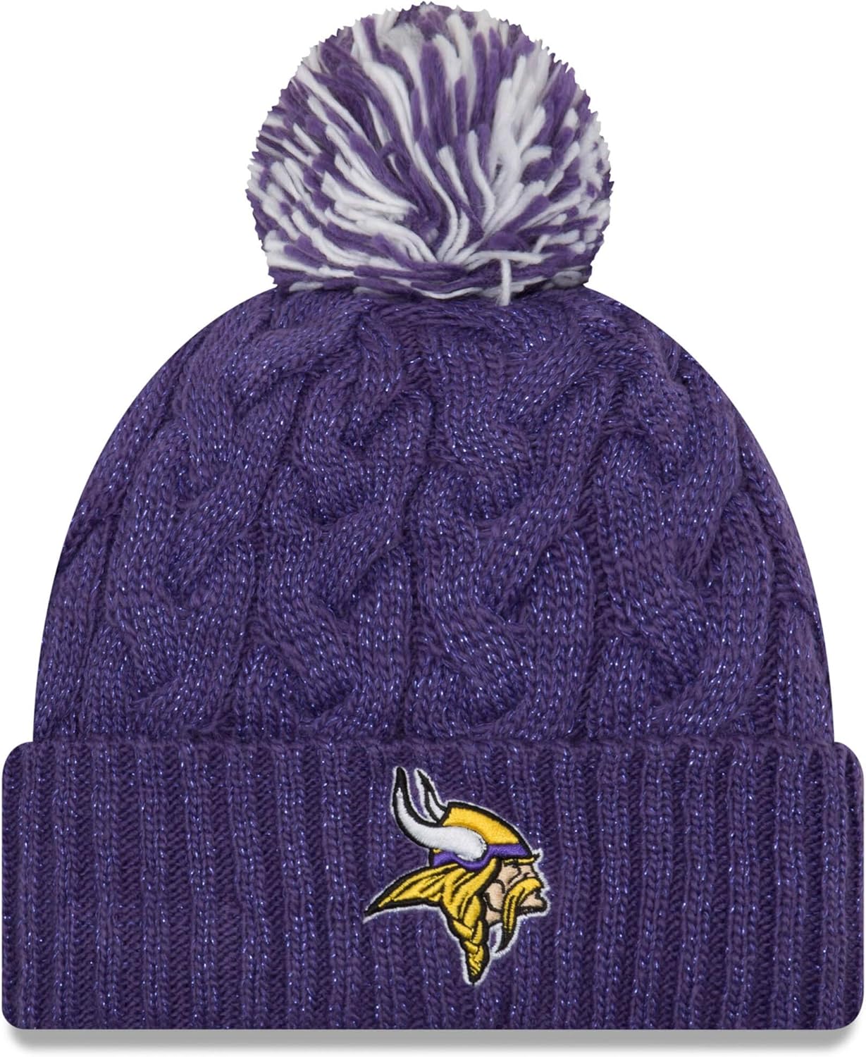 Official NFL Cozy Cable Knit Cuff Pom Beanie Hat for Women