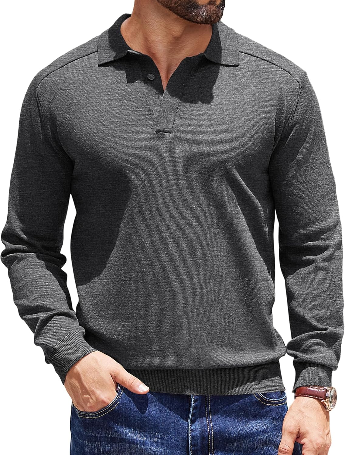 COOFANDY Mens Knit Polo Sweater for Stylish Casual Wear