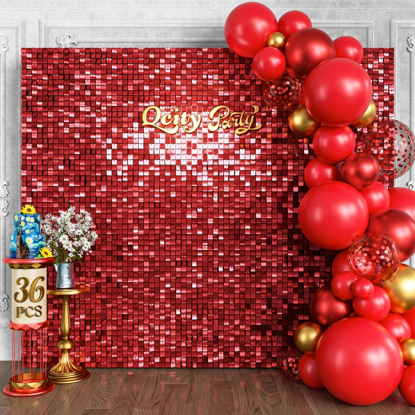 Qcity Red Shimmer Wall Backdrop for Stunning Event Decor