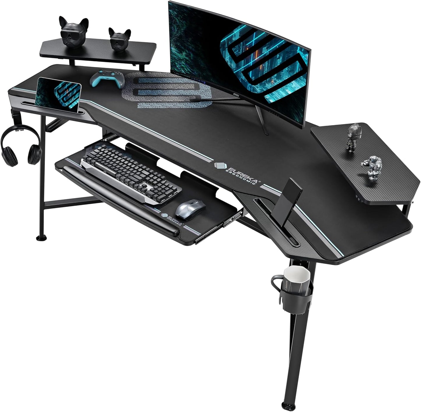 72 Gaming Desk w/ LED Lights - Ultimate Streamer Setup