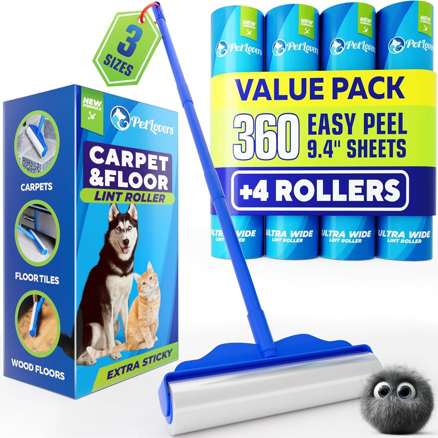 PetLovers Large Lint Roller for Effortless Pet Hair Cleanup