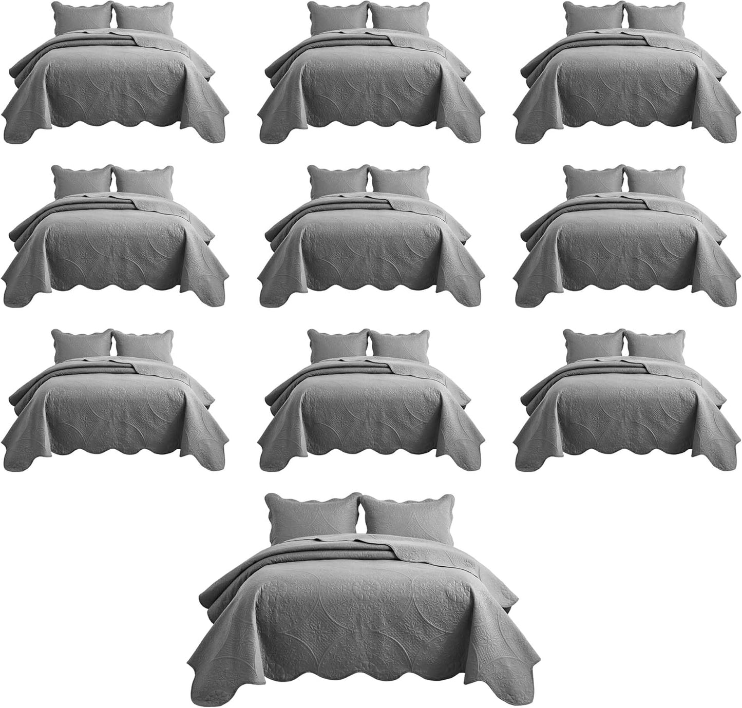 Twin Quilt Bedding Set - Lightweight Microfiber Floral Embossed