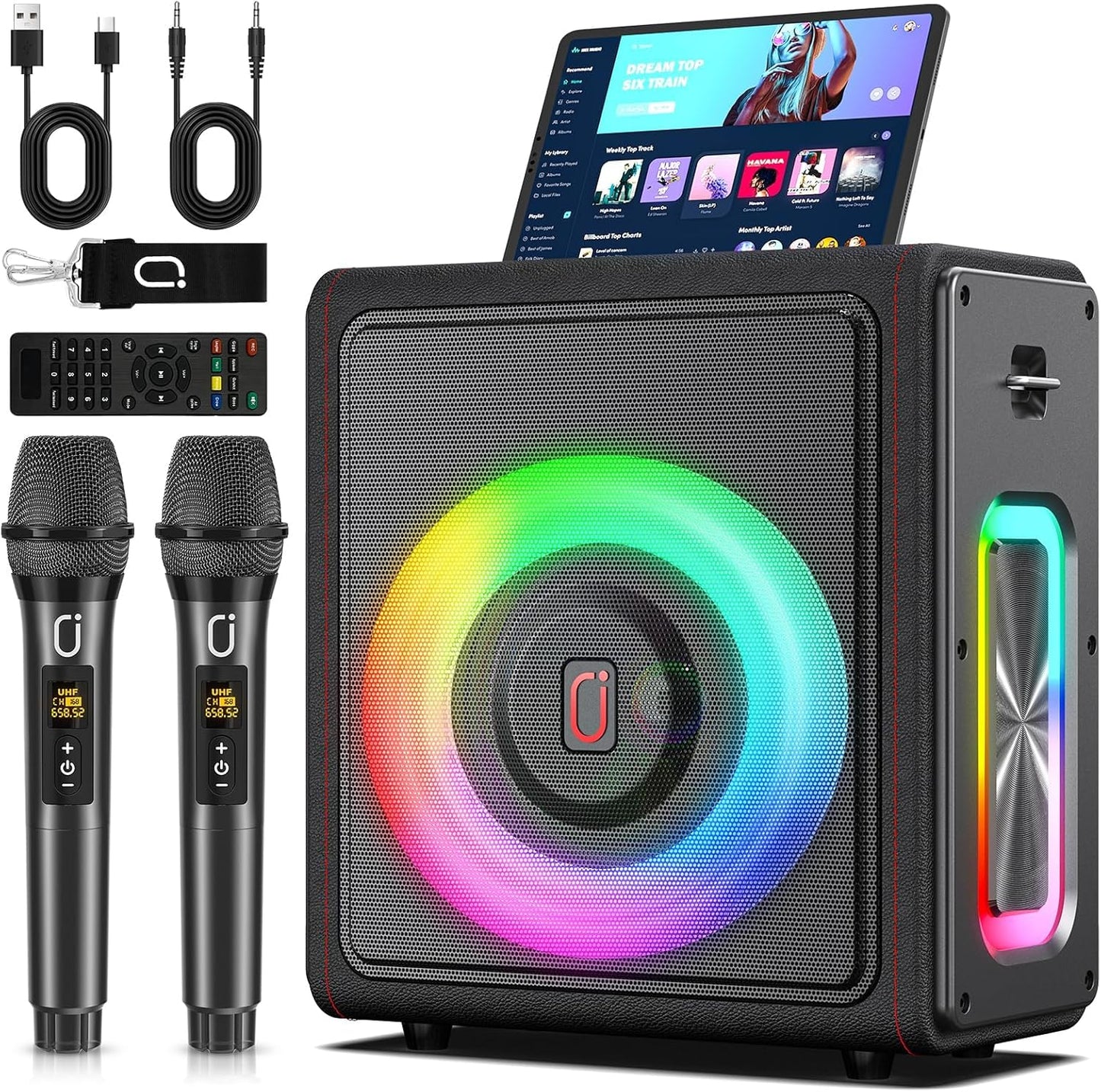 Portable Karaoke Machine w/ 2 Wireless Mics for Perfect Home Parties!