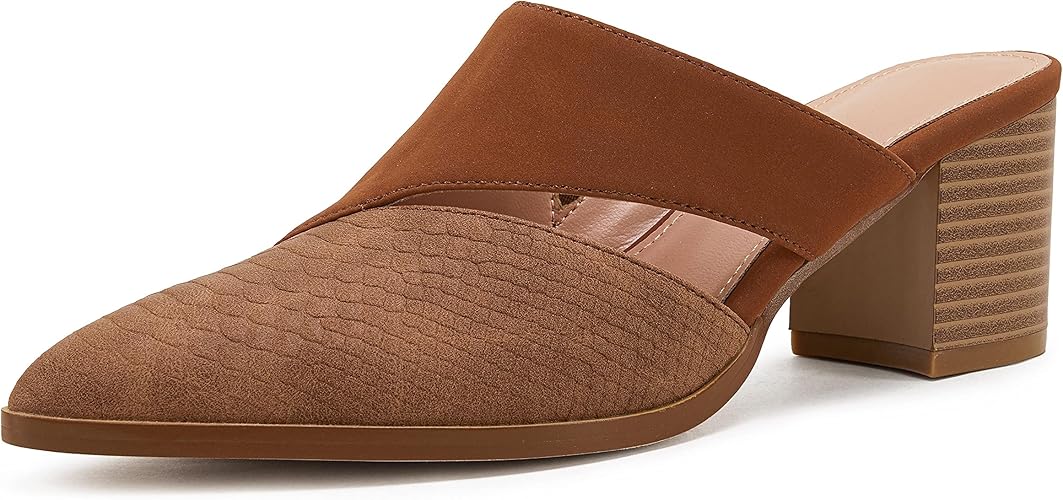 Syktkmx Women's Cutout Backless Mules Slip On Chunky Heels