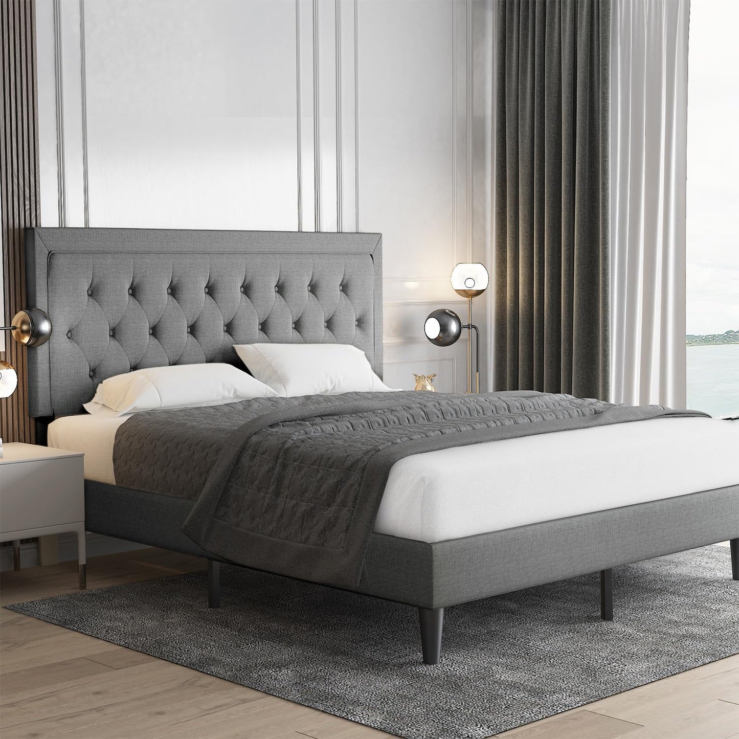 Allewie King Size Upholstered Platform Bed Frame for Comfort
