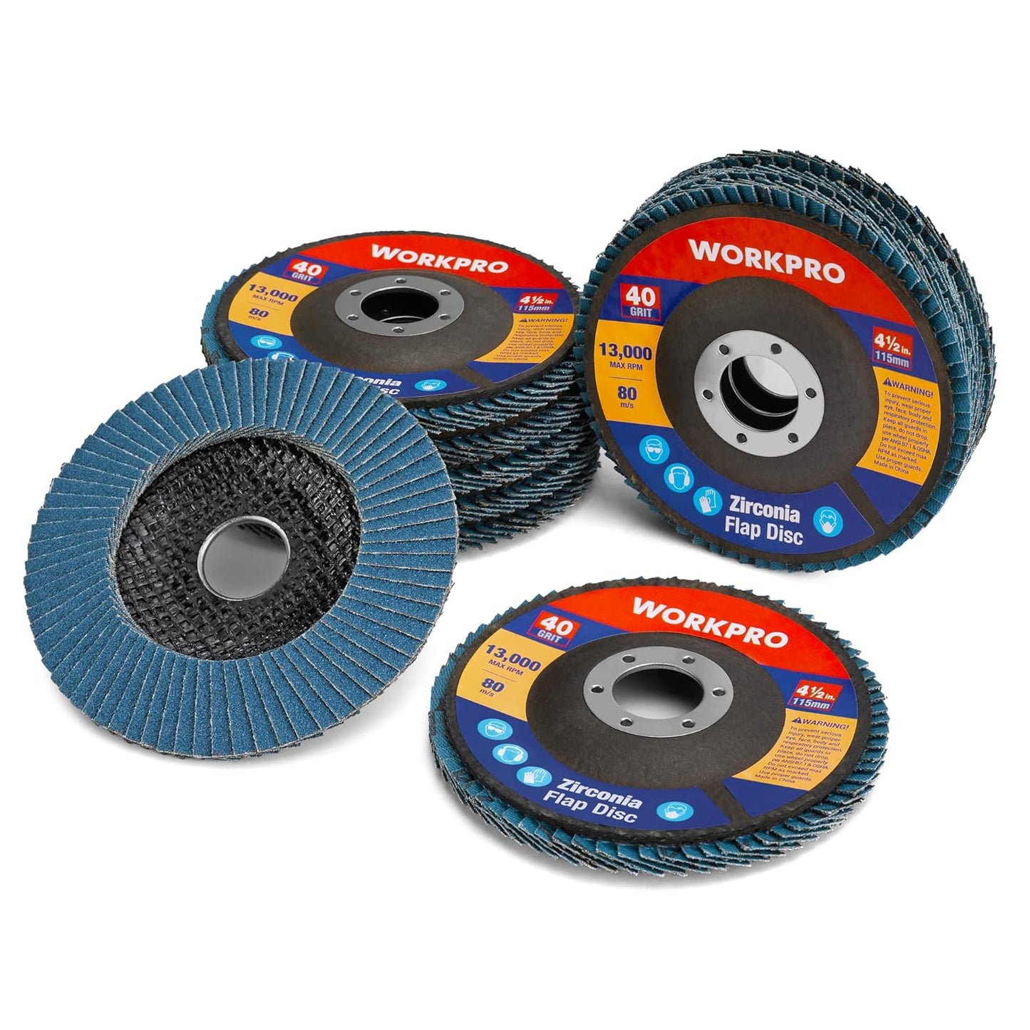 WORKPRO 10-Pack Flap Discs - Versatile Grits for Precise Grinding