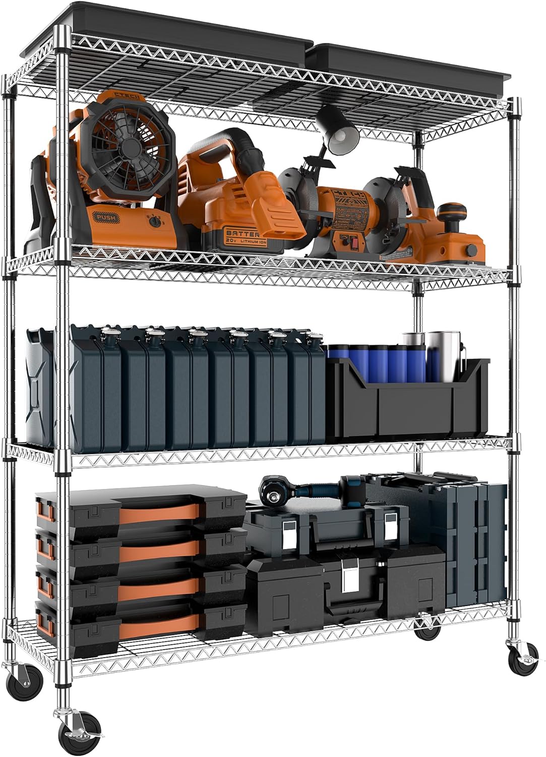 4 Tiers Storage Shelves with Heavy Duty Load Capacity of 1400LBS