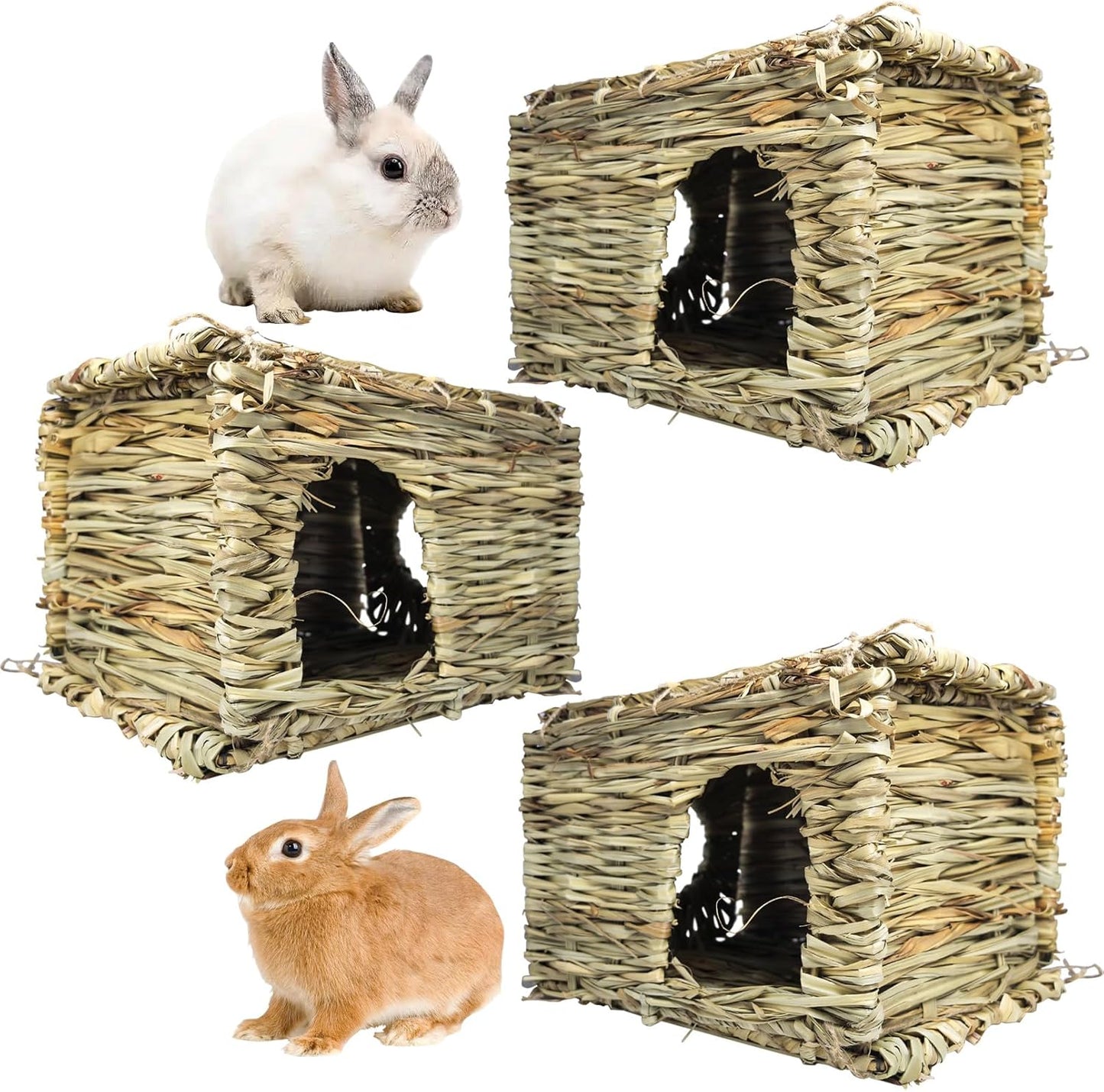 Hamiledyi 3PCS Grass House for Rabbit, Cozy Chew Hut for Pets