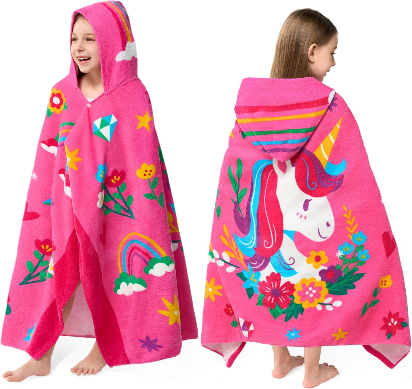 Joiedomi Hooded Towels for Kids Pink Unicorn Soft Cotton Towel