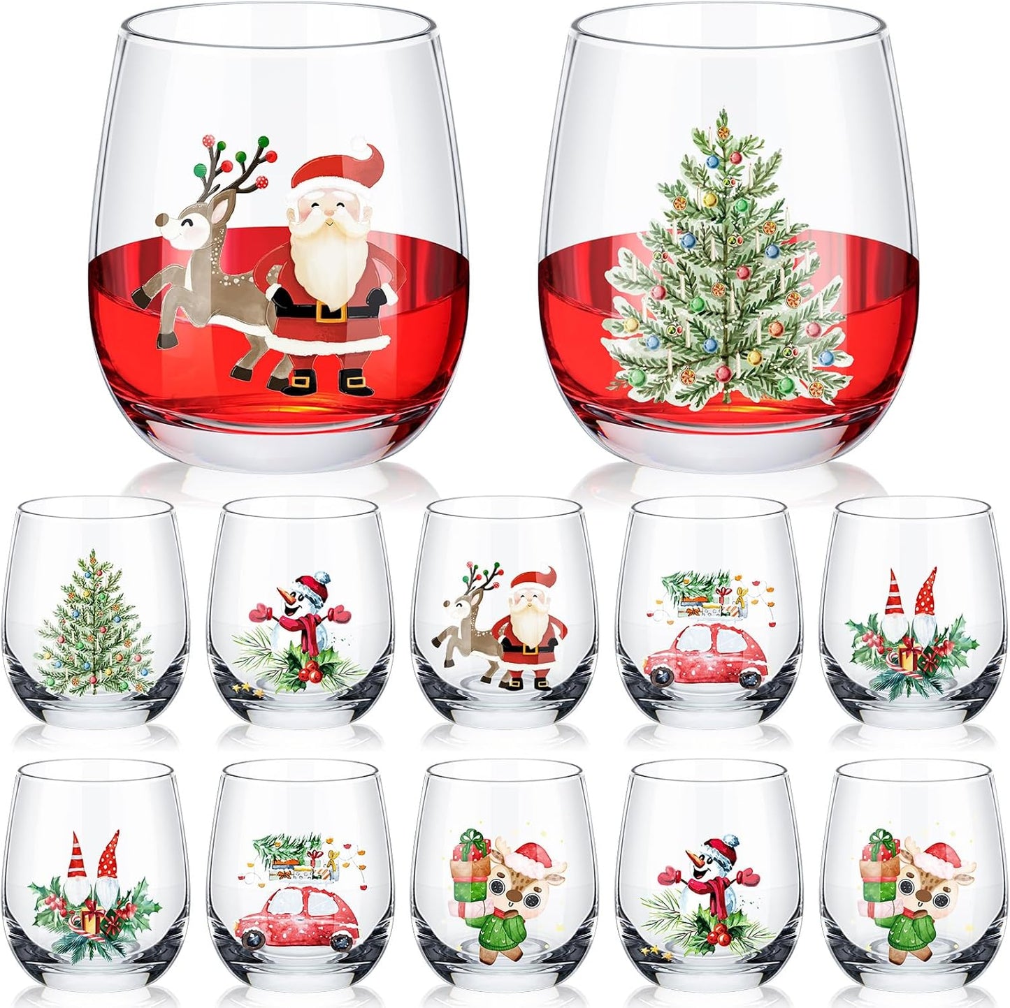 Zhehao Christmas Stemless Wine Glass Set for Holiday Cheer