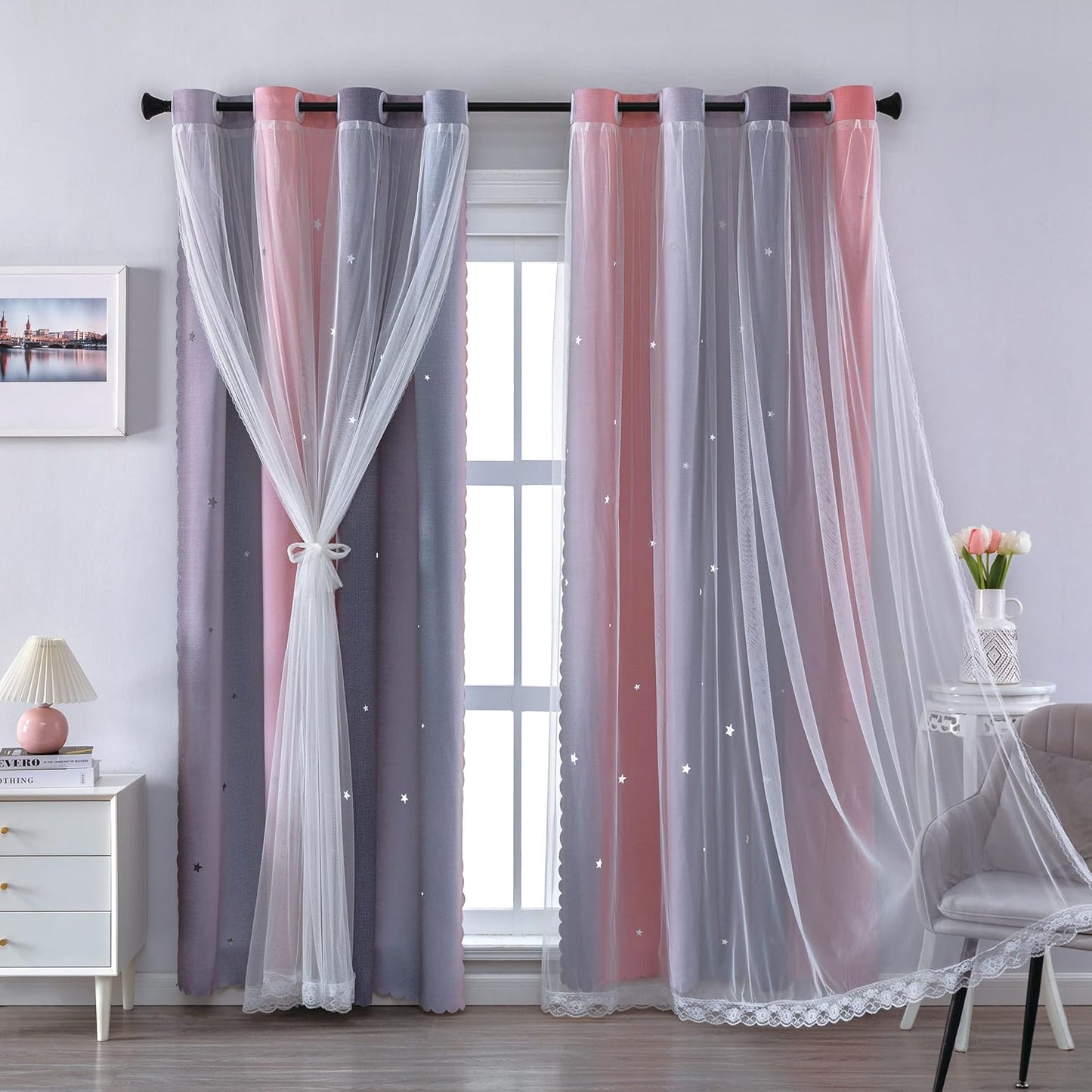 XiDi Full Blackout Curtains for Girls Bedroom with Unicorn Design