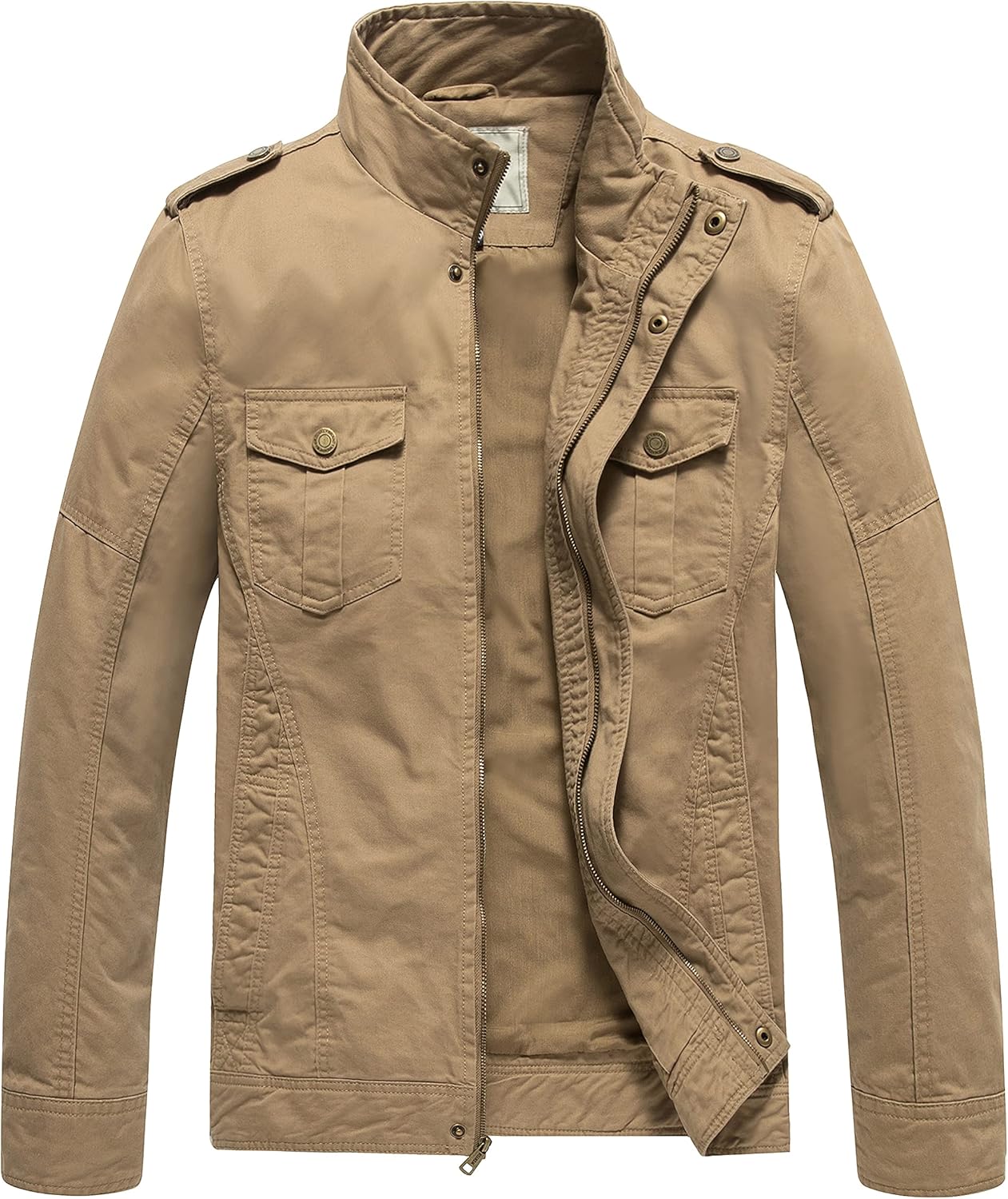 WenVen Men's Casual Washed Cotton Military Jacket for Comfort