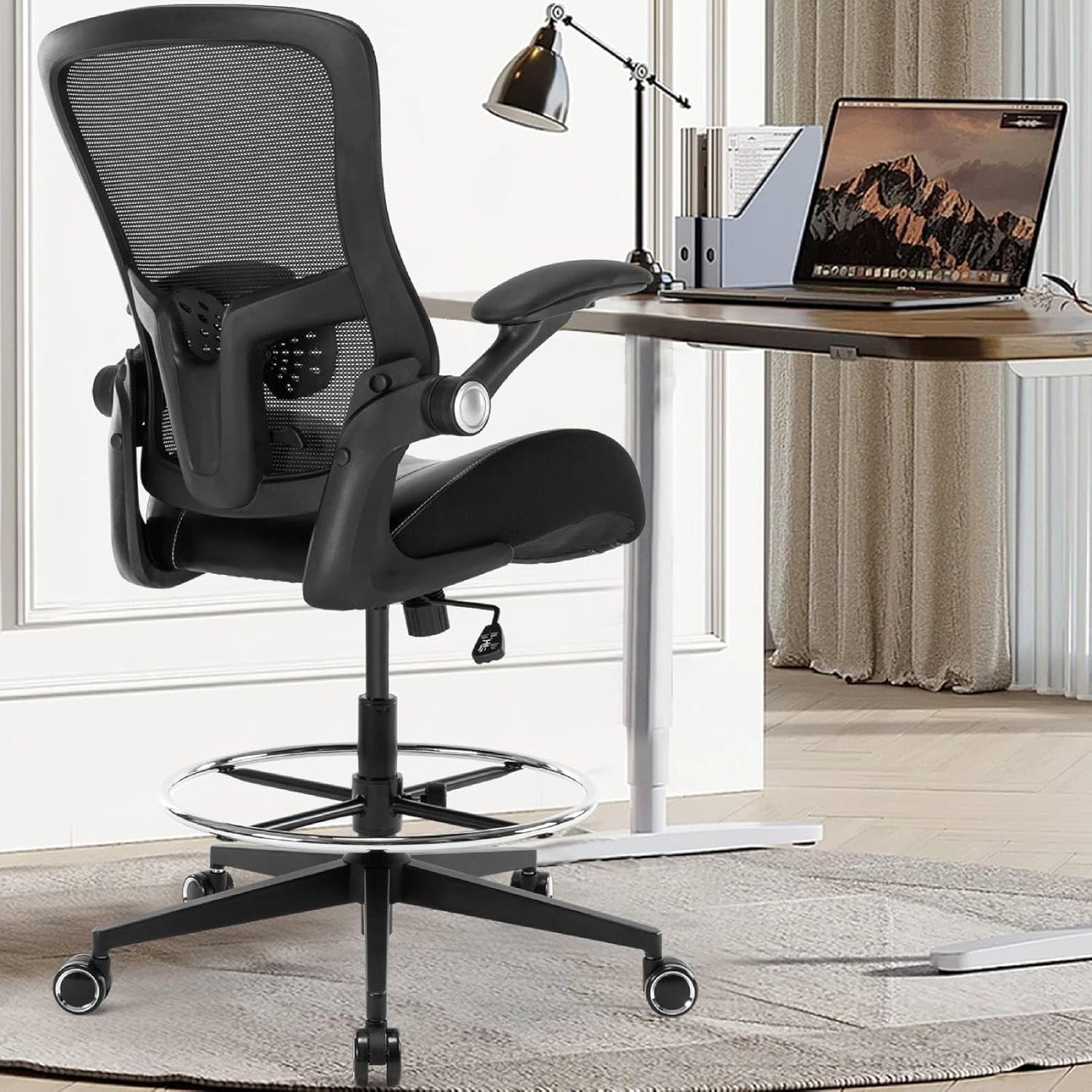 Ergonomic Drafting Chair with Adjustable Lumbar Support and Footrest
