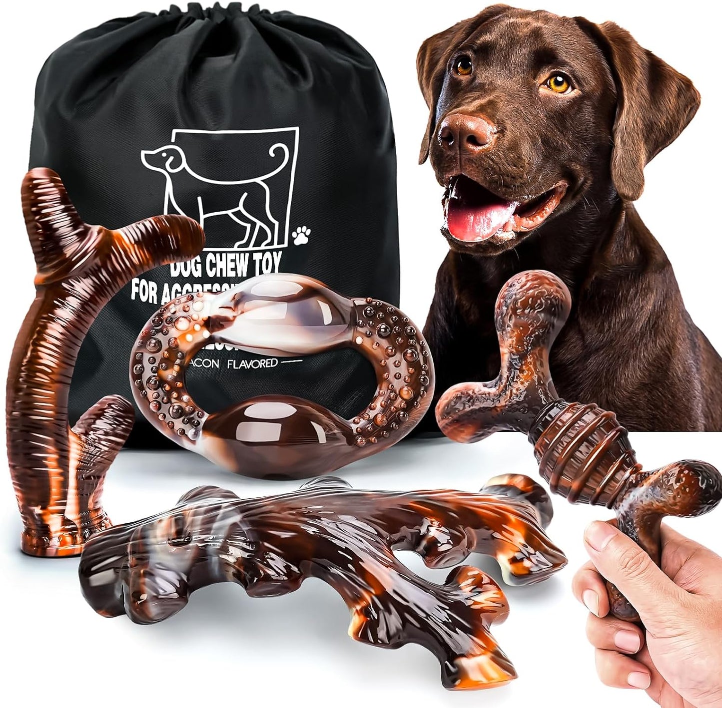 Indestructible Bacon Flavored Dog Toys - 4 Pack