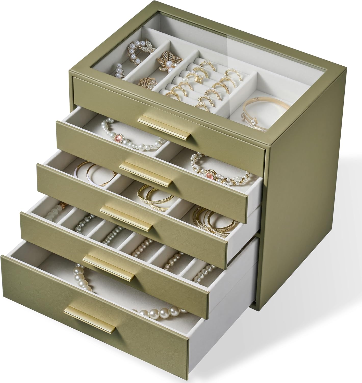 Jewelry Box Organizer Case for Women with Glass Window Design