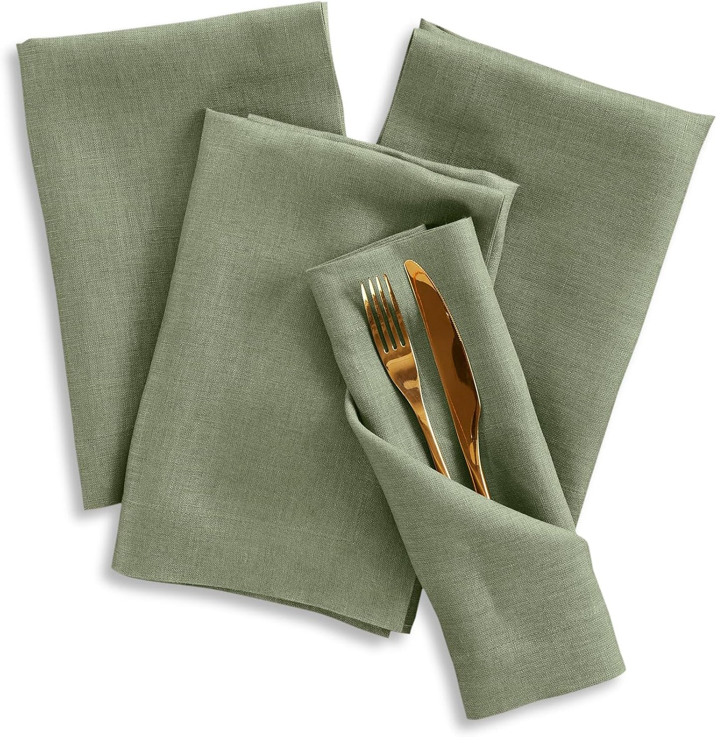 Linen Napkins Set of 4 - 100% Pure Linen Oil Green Dinner Napkins
