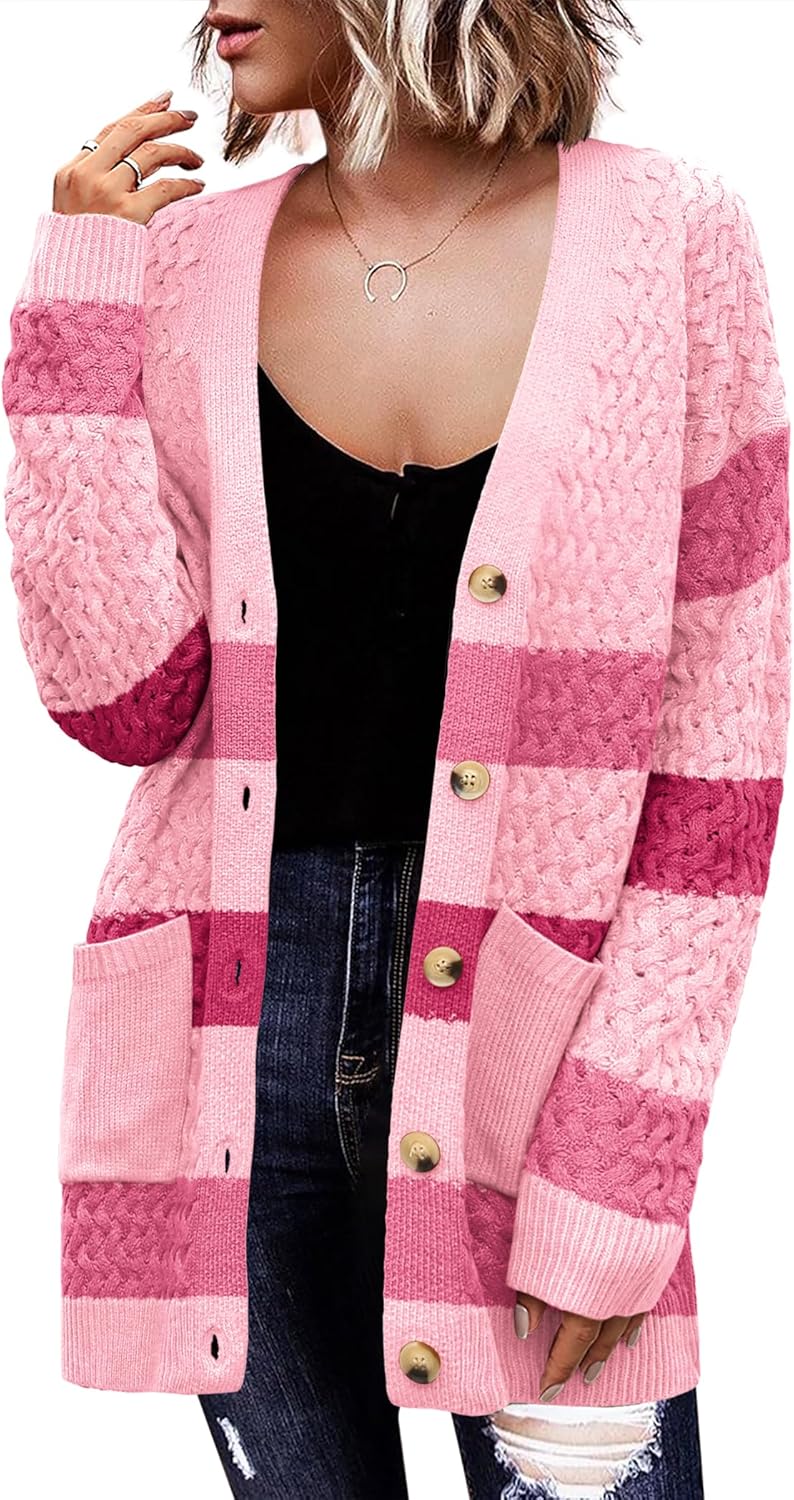 Zeagoo Womens Long Sleeve Chunky Cable Knit Cardigan Sweater