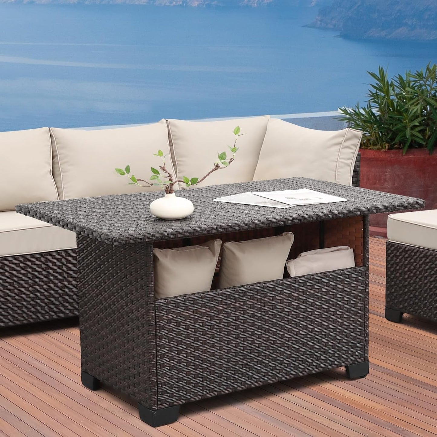 WAROOM Outdoor PE Wicker Coffee Table for Patio and Garden
