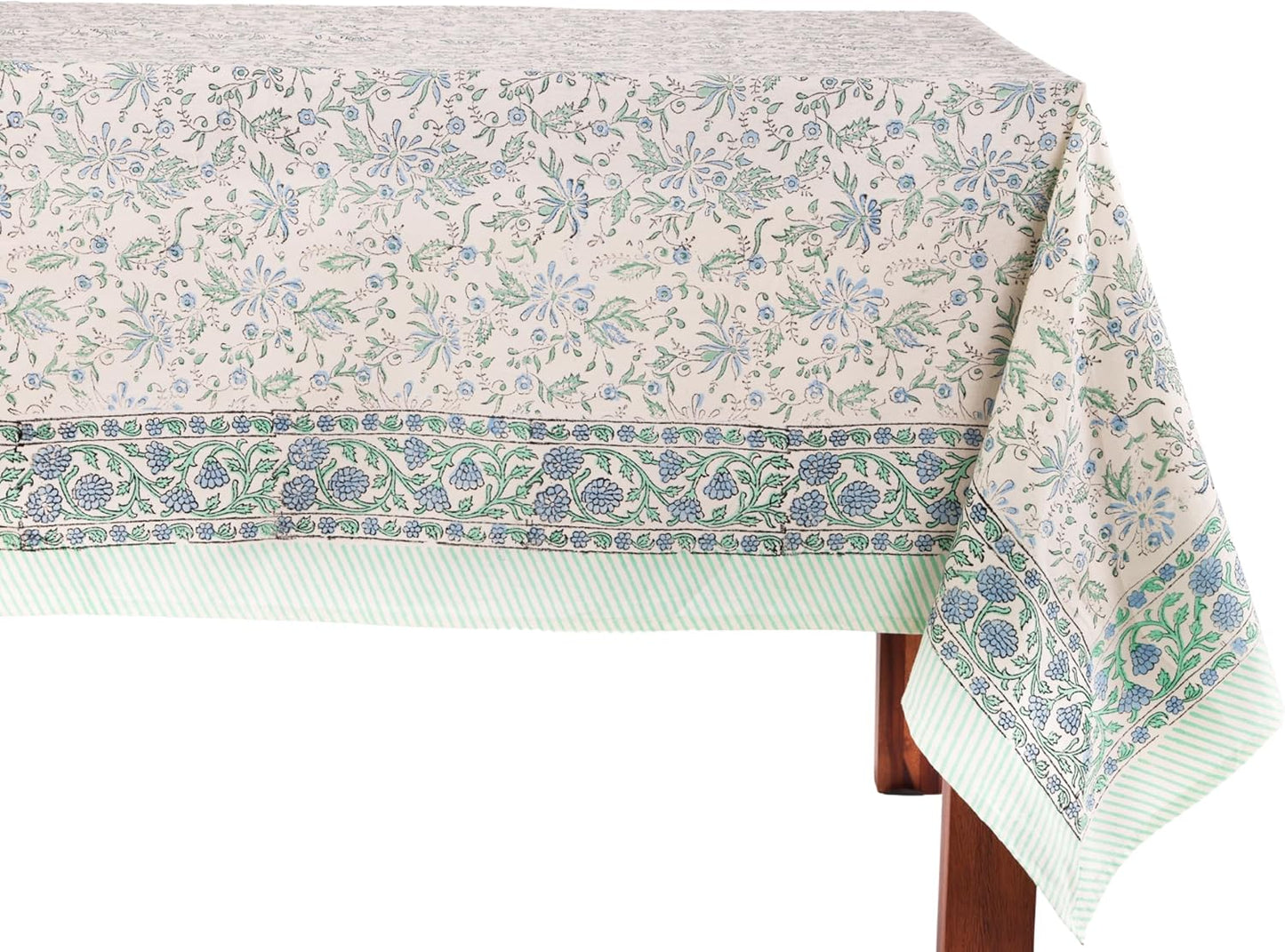 Aster Blue 100% Cotton Rectangle Boho Tablecloth for Fall Decor