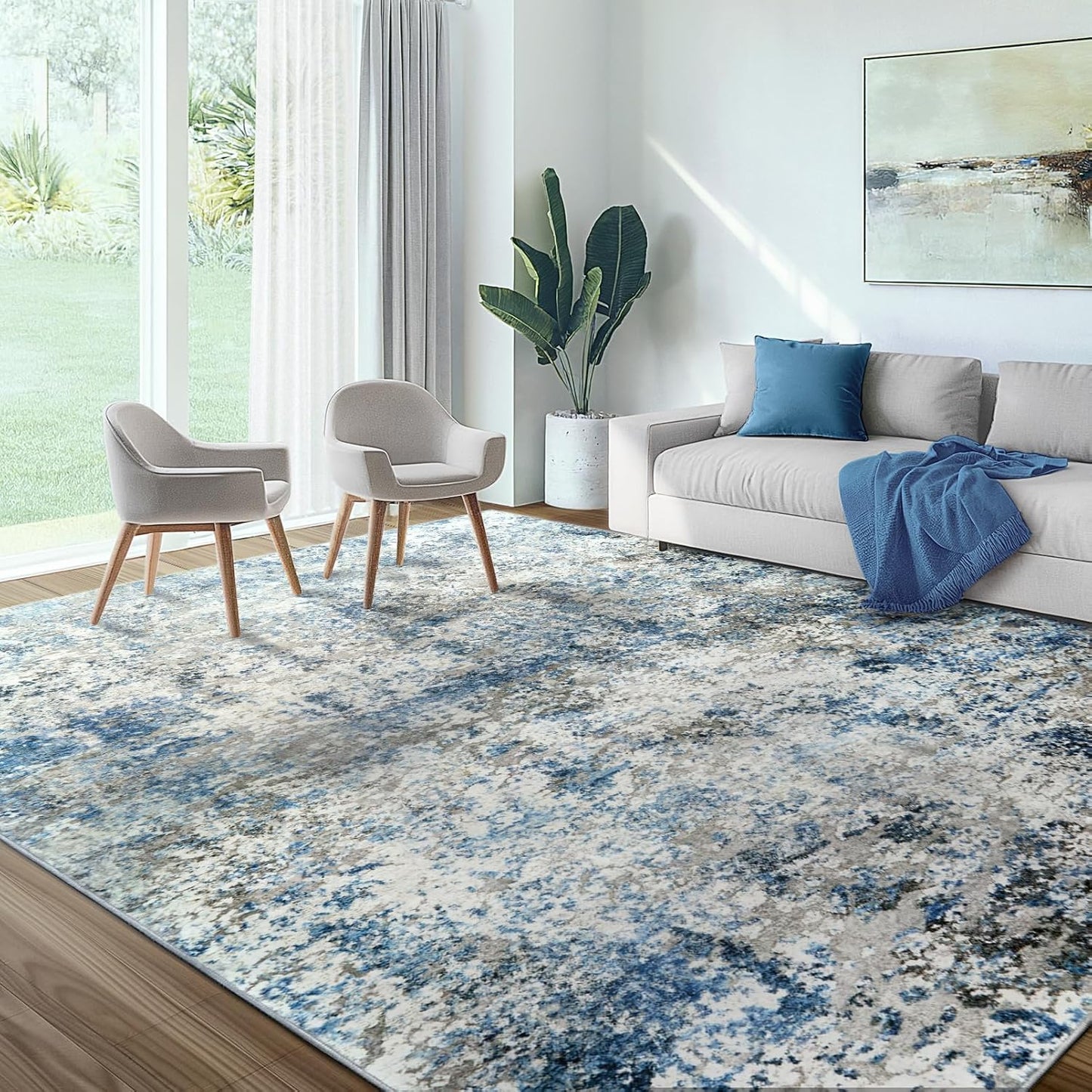 Washable Area Rug for Living Room: Soft 9x12 Abstract Design