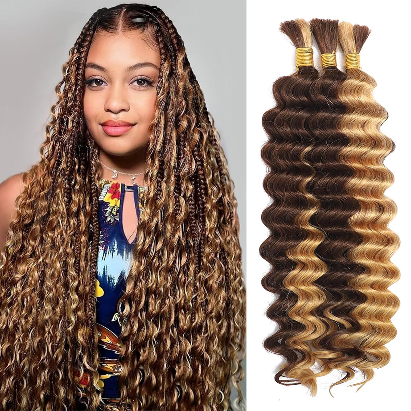Human Braiding Hair for Boho Braids 20 Inch Deep Wave Style