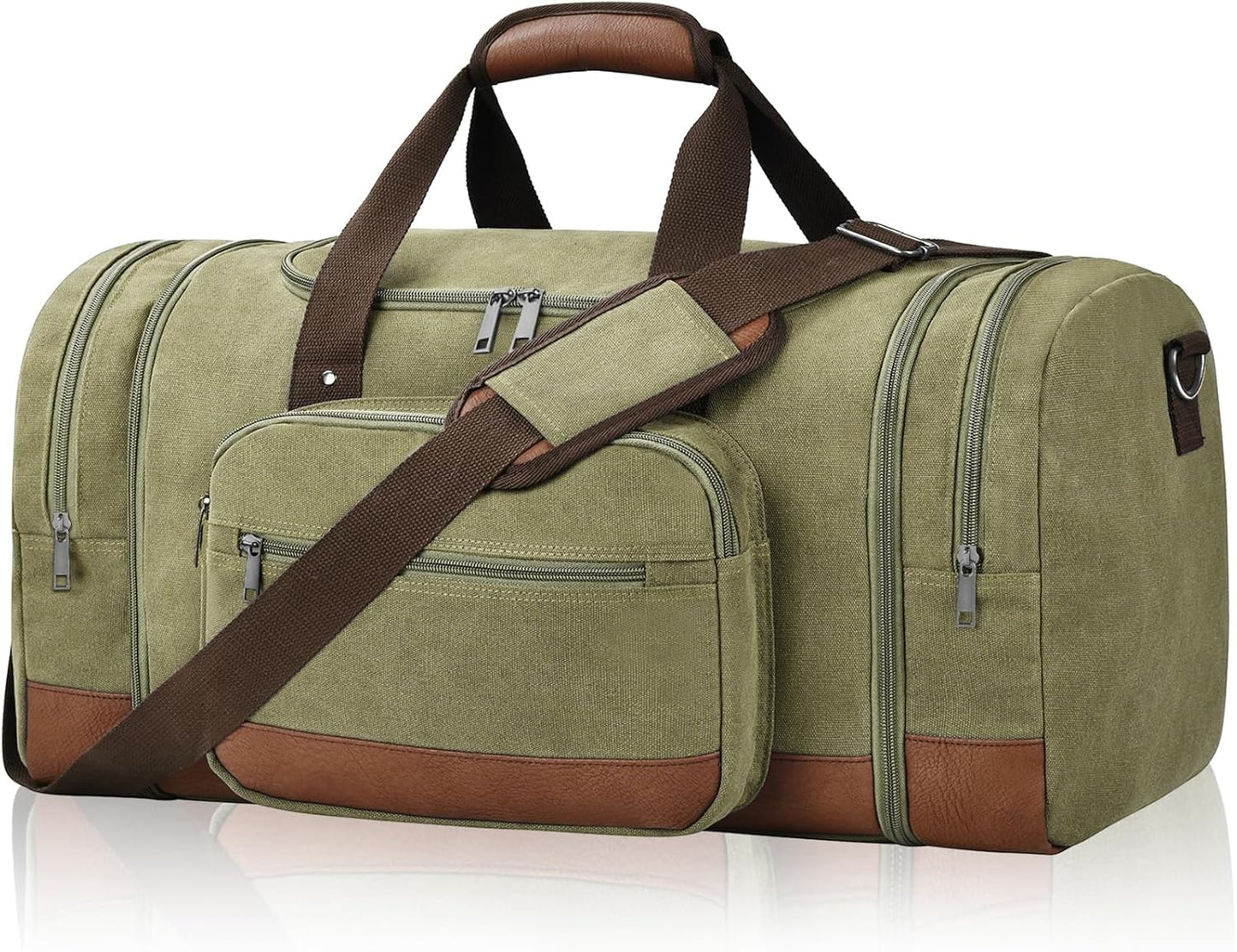 Large 60L Canvas Travel Duffle Bag for Men & Women - Army Green