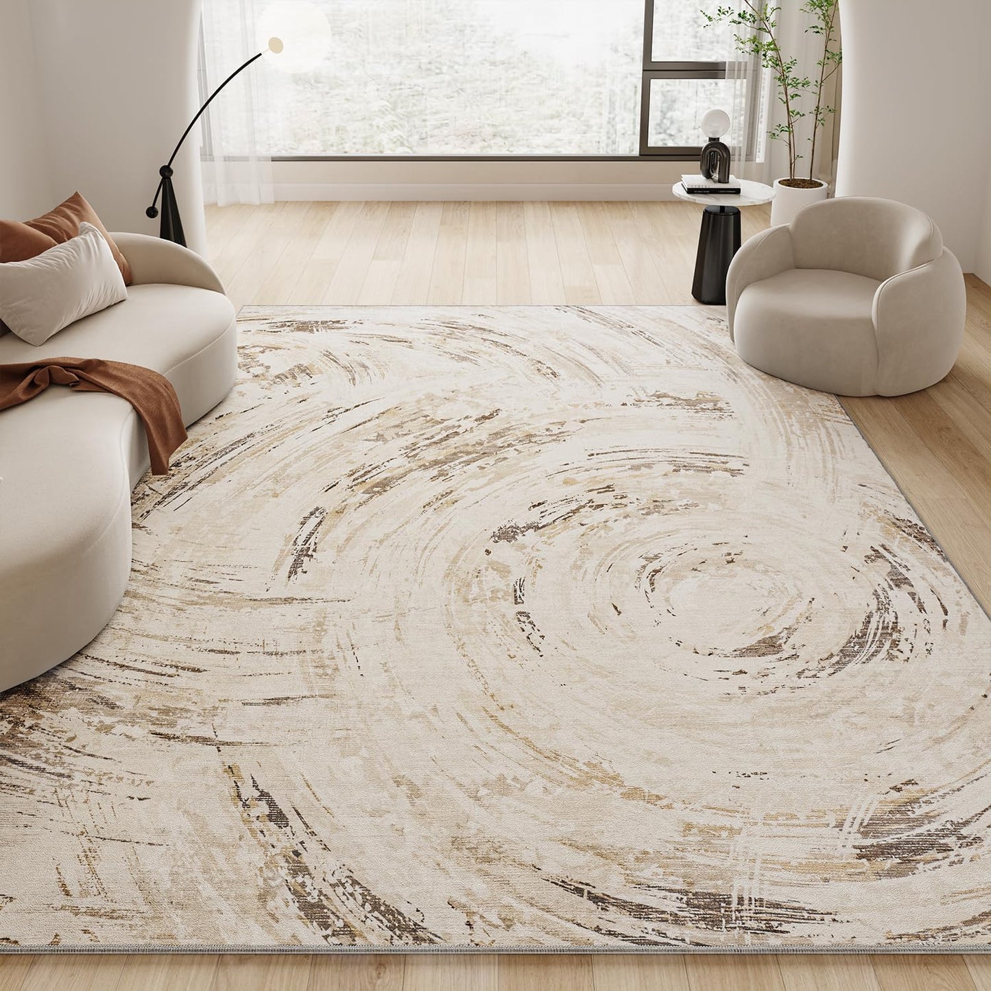 Washable Beige Brown Rug - Durable & Modern 5x7