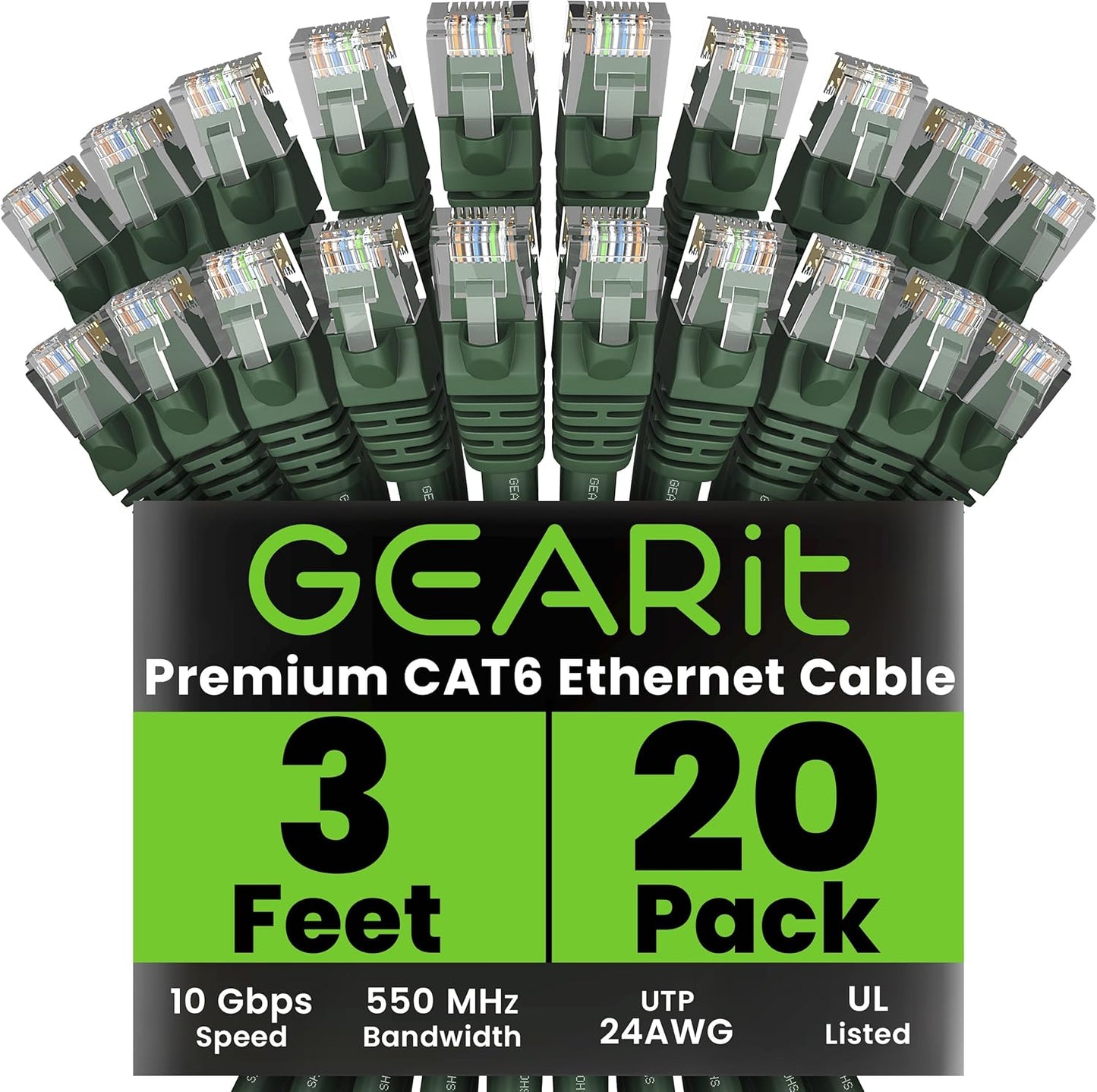 GearIT Cat 6 Ethernet Cable 20-Pack for High-Speed Networking