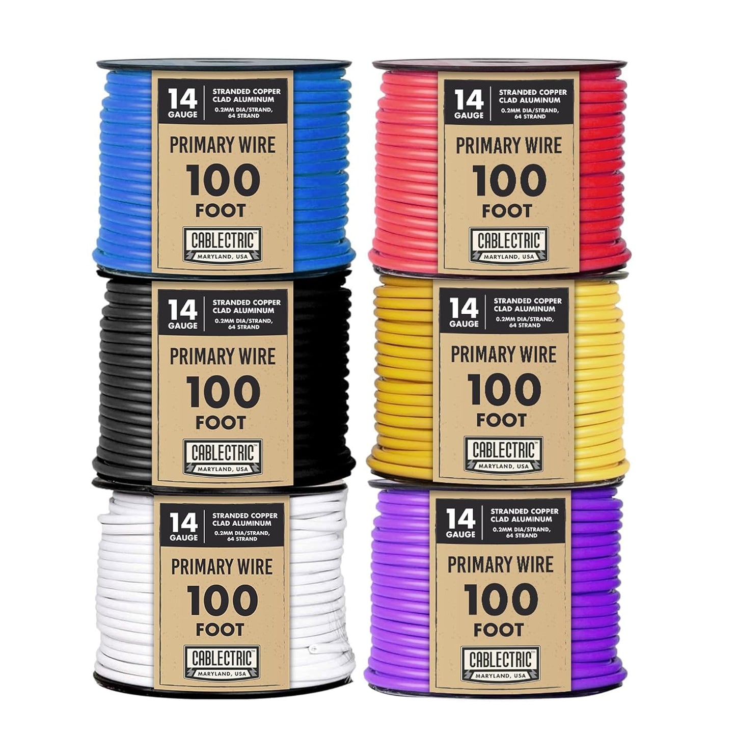 14 Gauge Copper Clad Aluminum Primary Wire Set - 6 Rolls 100 Ft