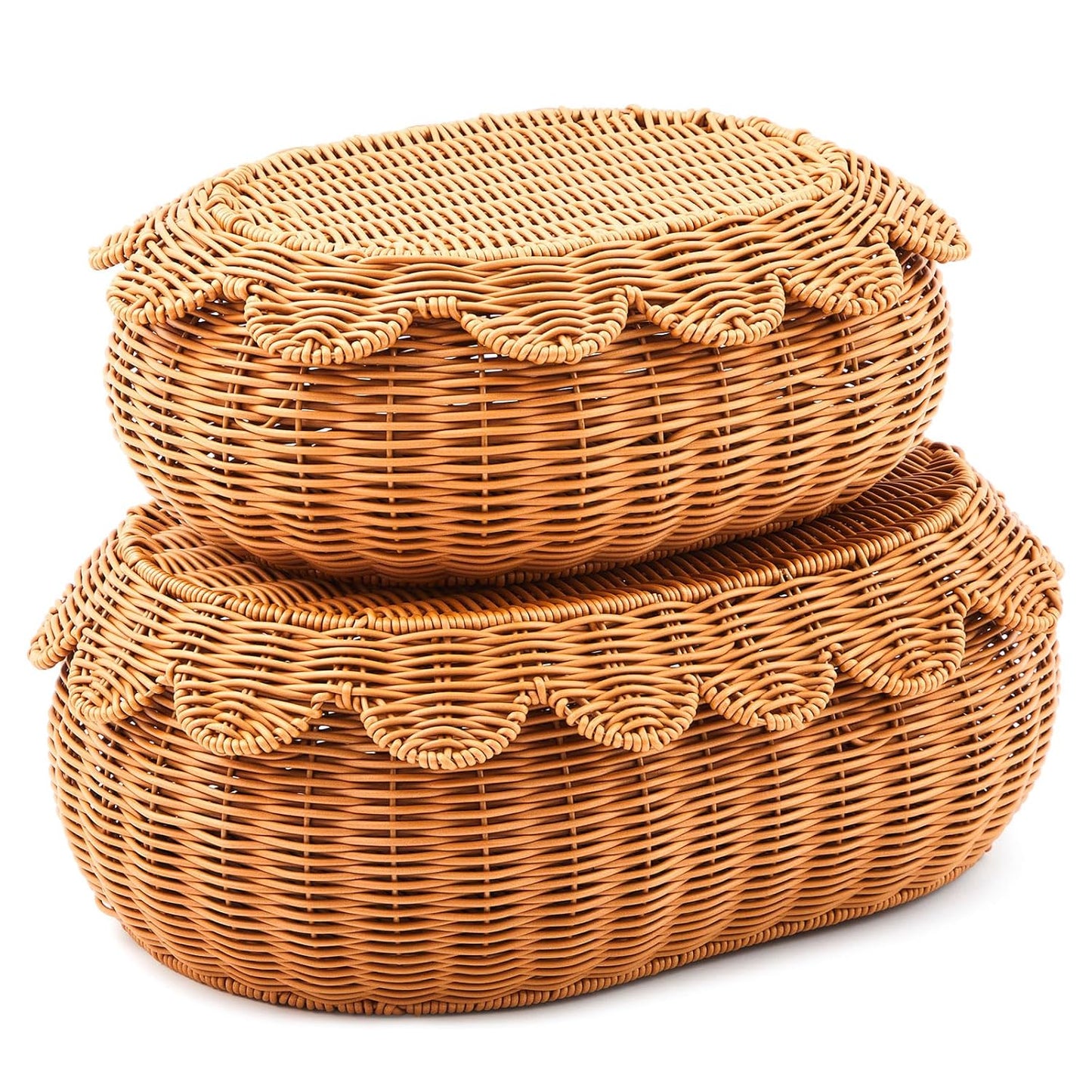 Scalloped Rattan Baskets for Nursery Storage and Home Decor