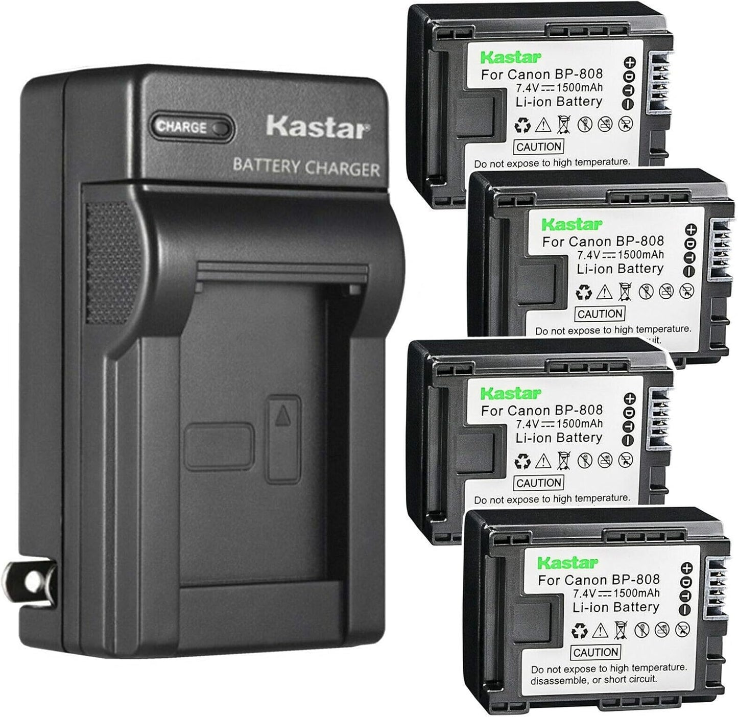 Kastar 4-Pack BP-808 Battery and Charger for Canon Cameras