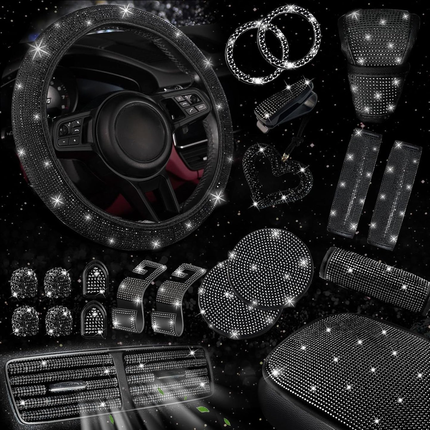 Bling Car Accessories Set for Women - 30 Pcs Stylish Kit