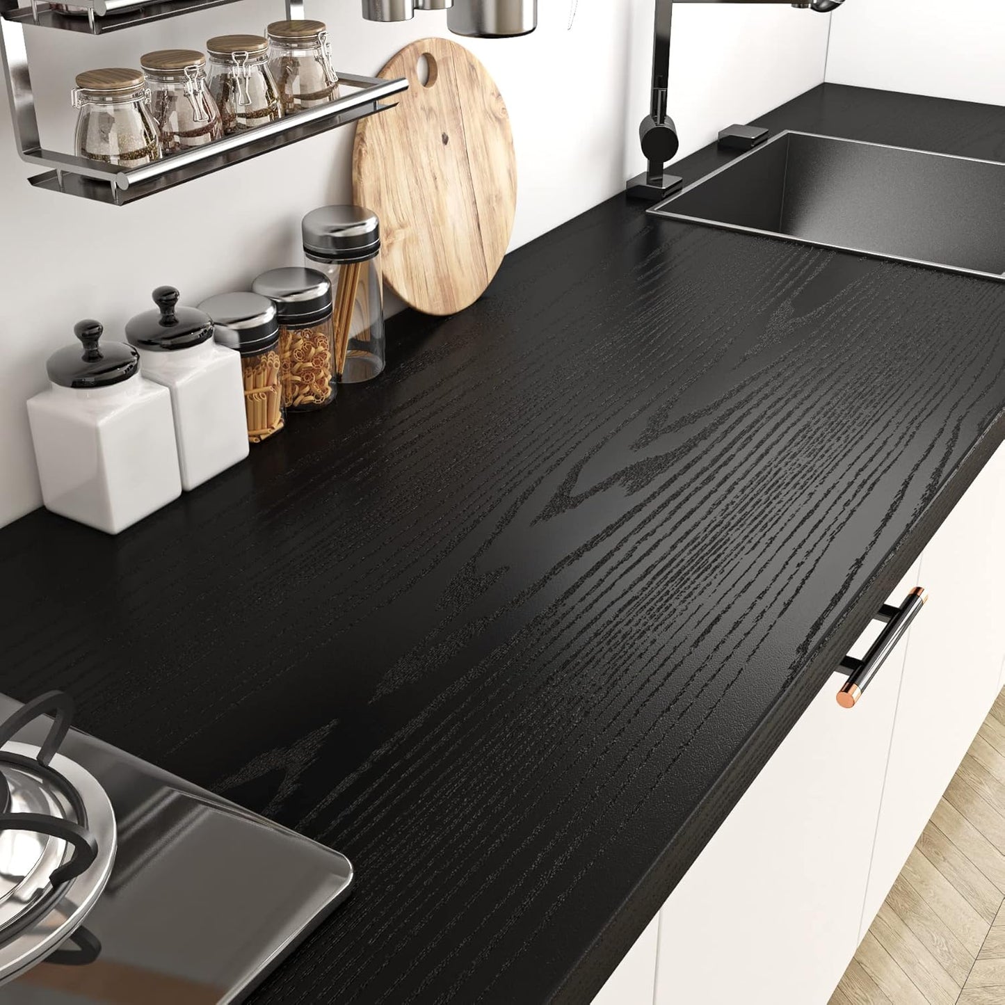 Livelynine 36 X 394 Inch Black Wood Contact Paper for Furniture