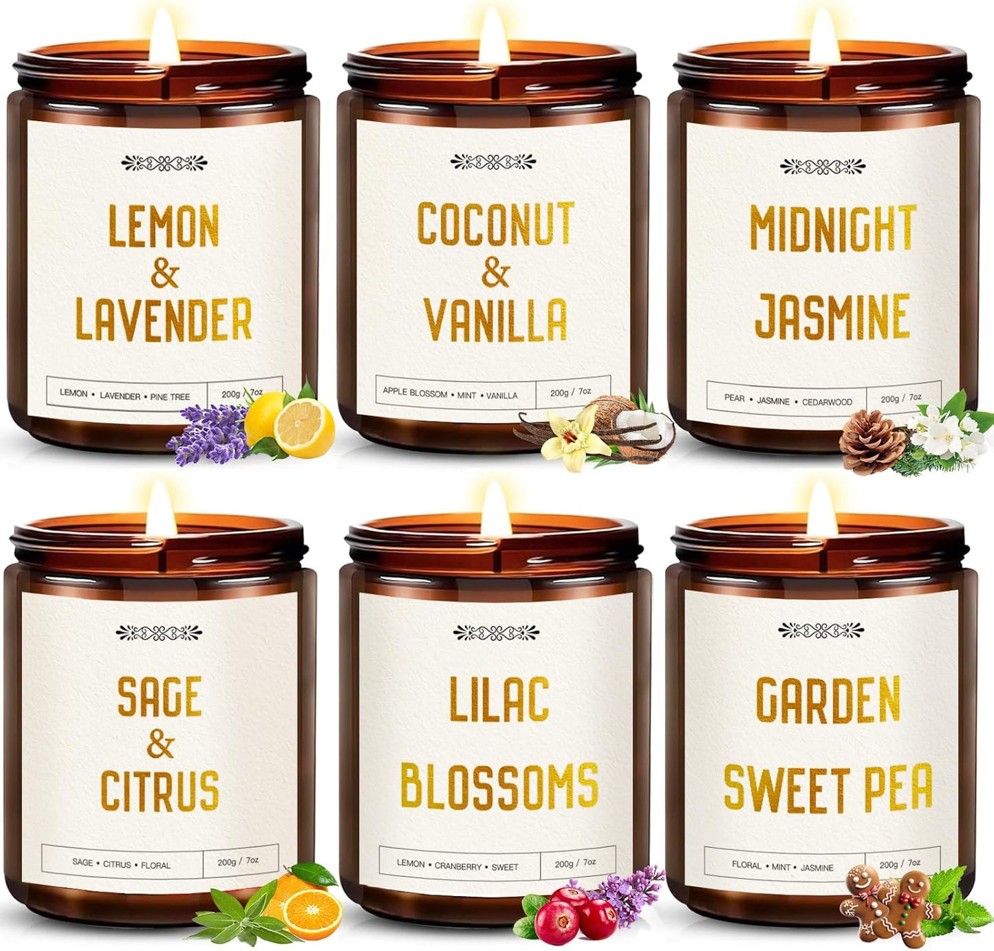 6 Pack Candles for Home Scented Gifts for Women, 330 Hour Burn