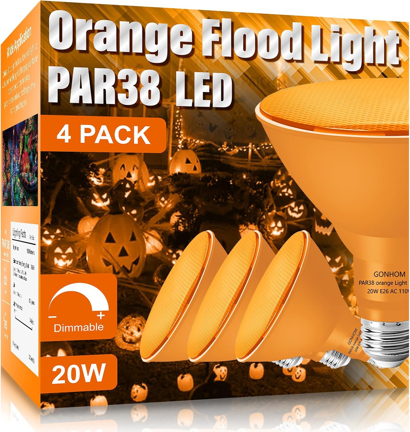 4 Pack Dimmable LED Orange Flood Lights for Festive Decor