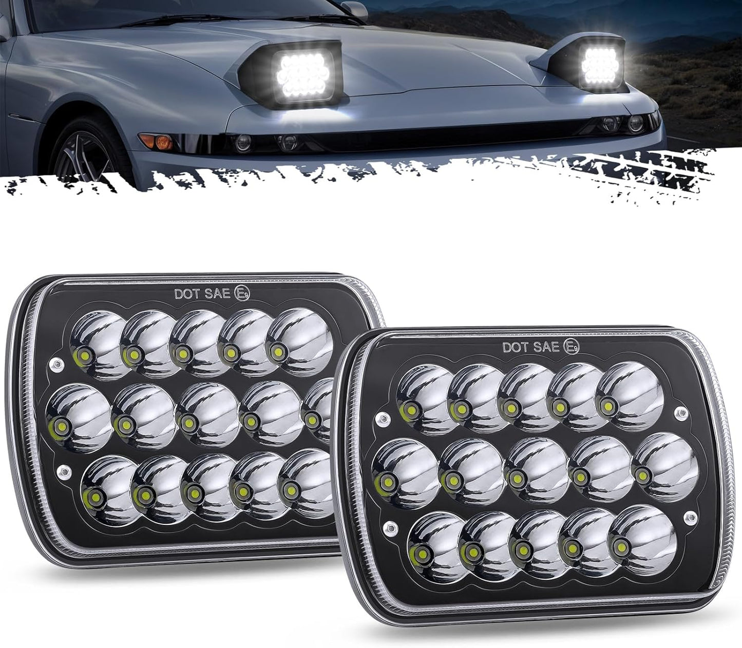 Partsam 2PCS H6054 LED Headlights for Cherokee XJ Wrangler YJ