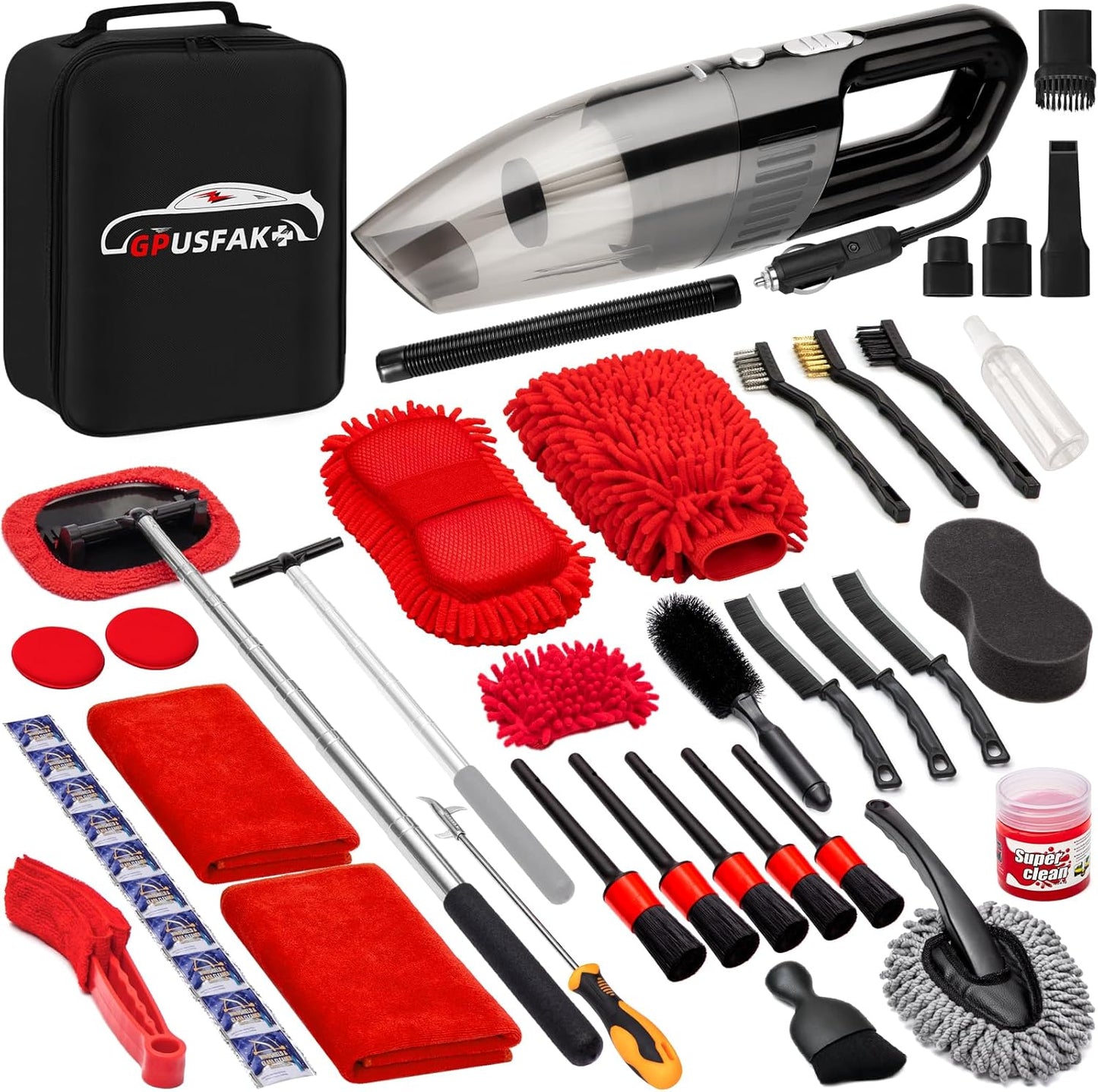 Ultimate Car Cleaning Kit - 45 pcs & Handheld Vacuum