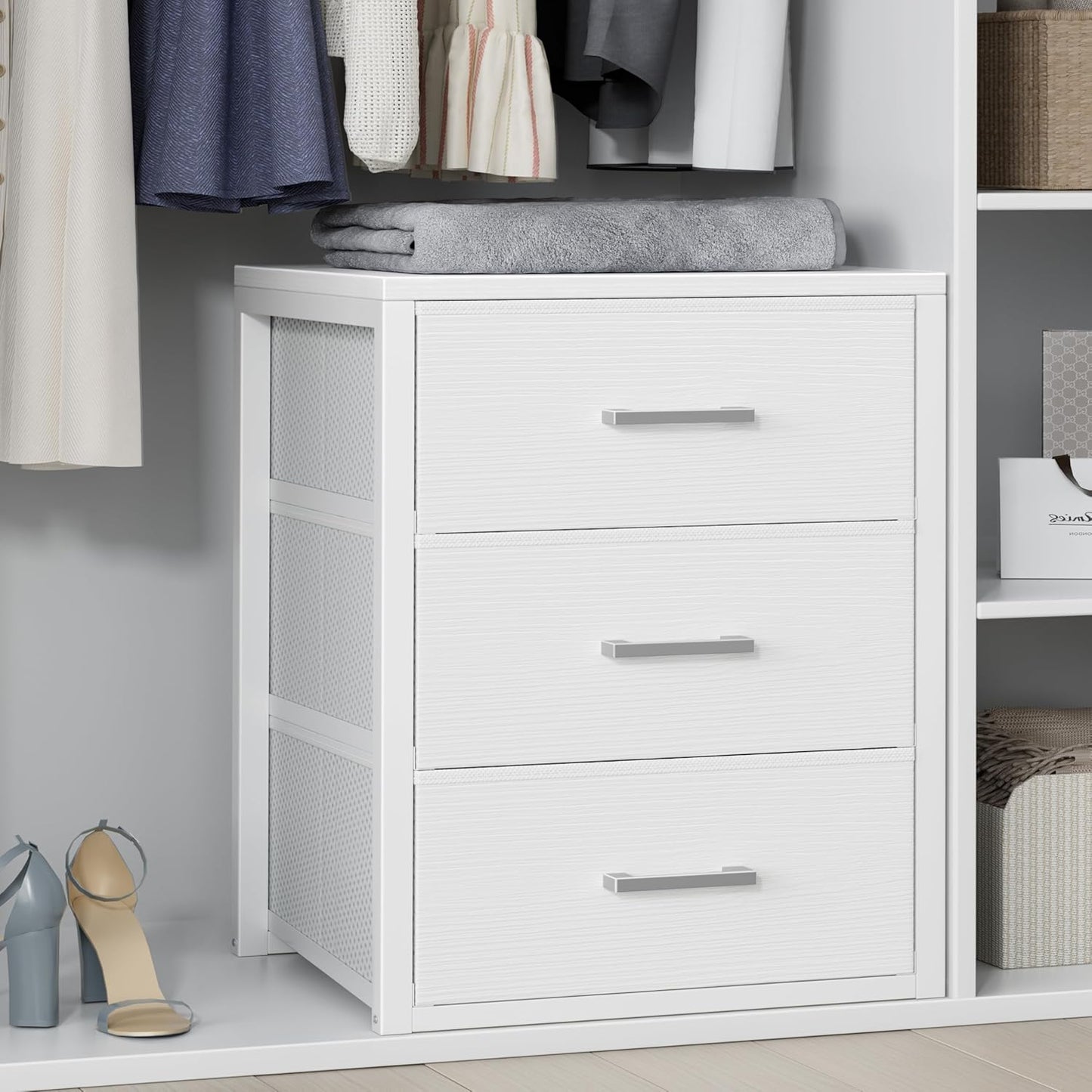 BOLUO Closet Drawers White Fabric 3 Drawer Small Dresser