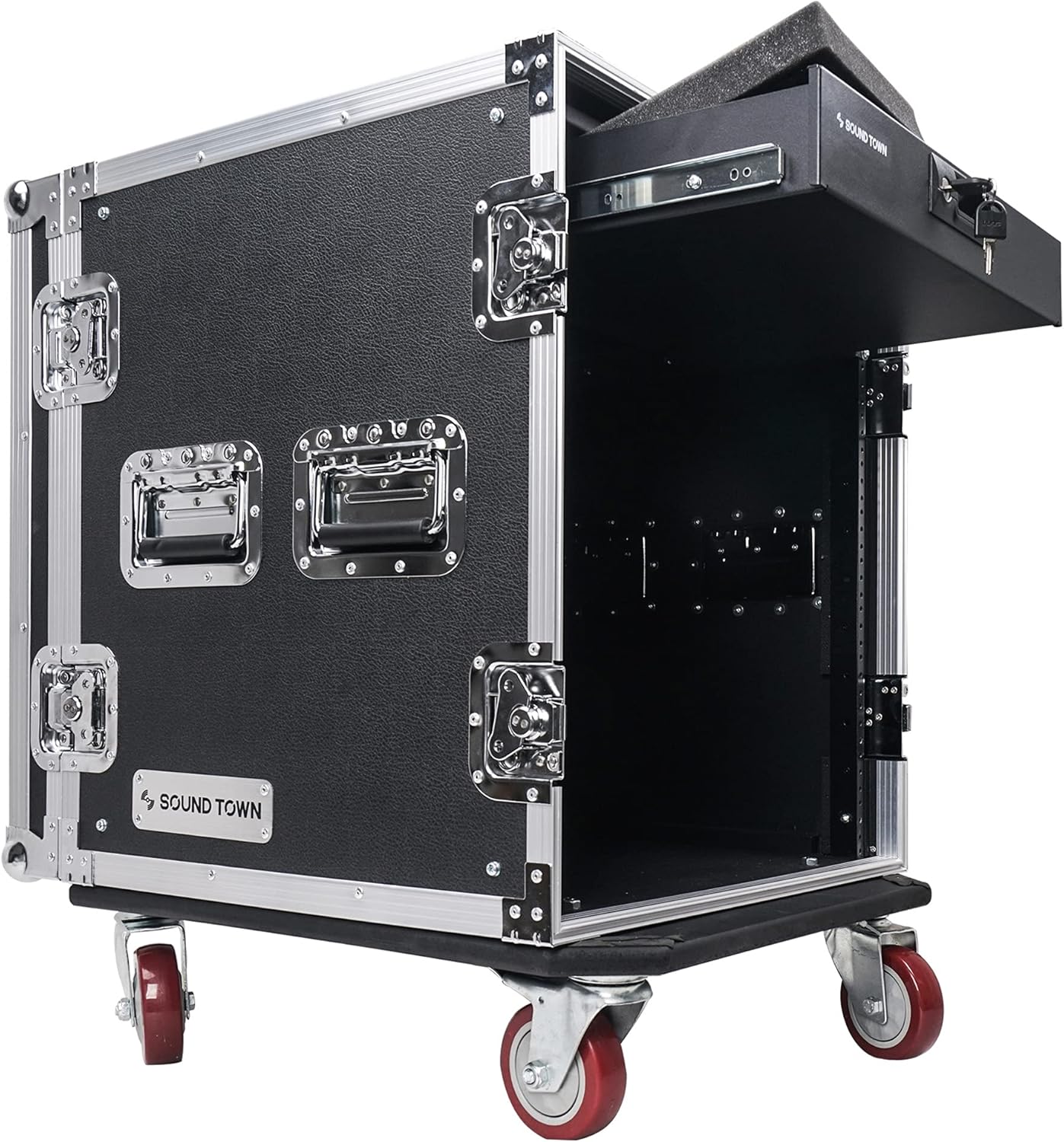 Sound Town 12U PA DJ Pro Audio Rack Case with Locking Drawer