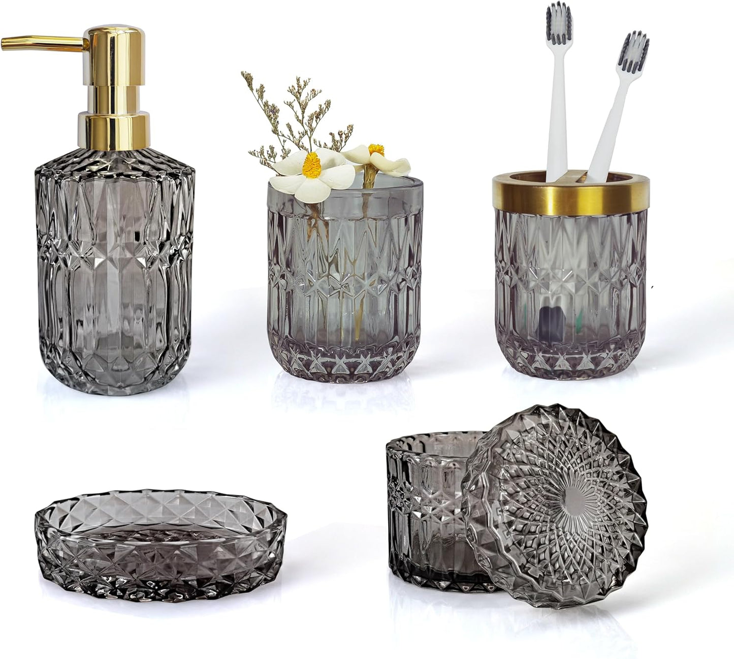 Gray Bathroom Accessories Set for Elegant Vintage Decor