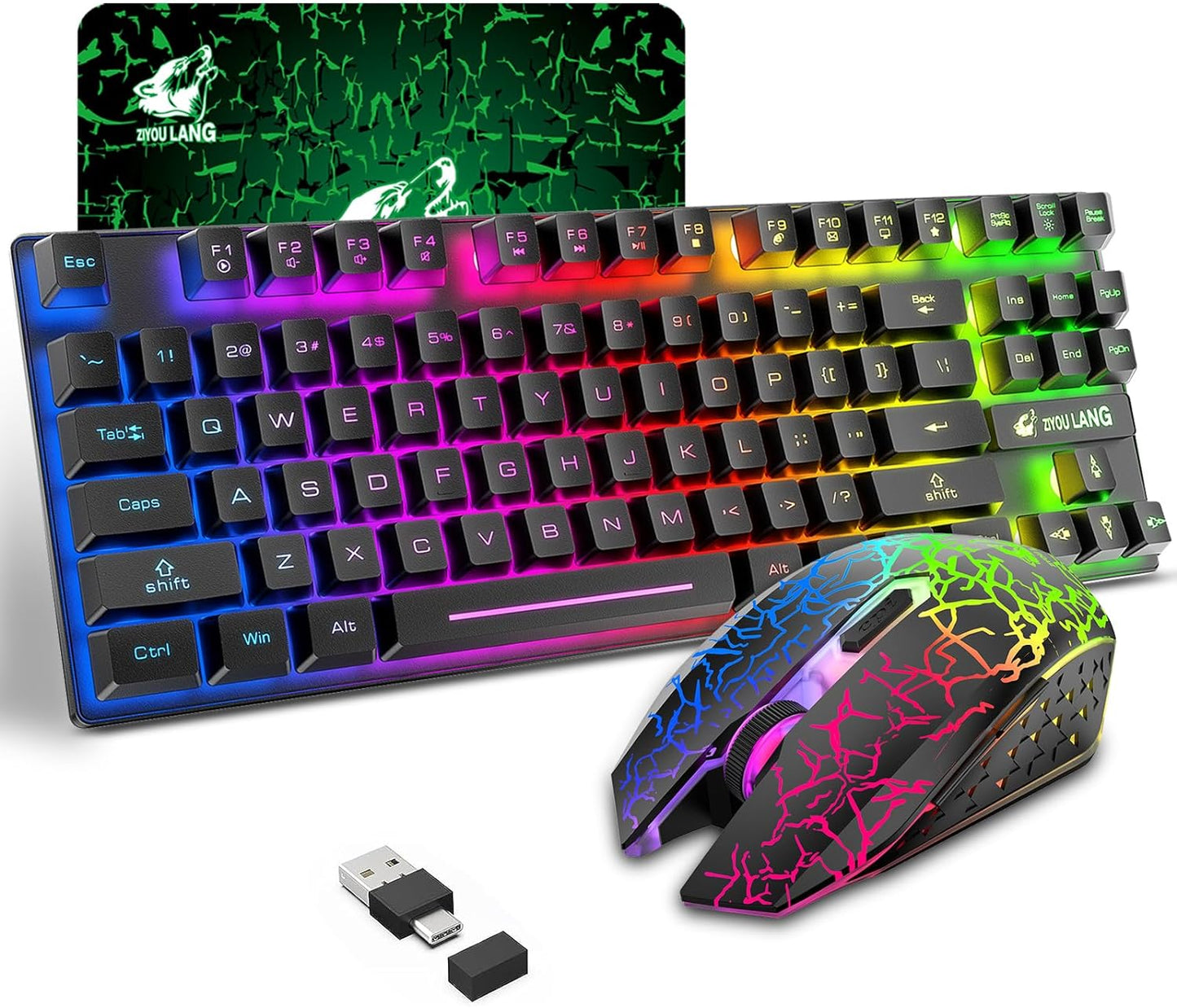 ZIYOU LANG Gaming Keyboard & Mouse Set - Rechargeable with Rainbow Backlight